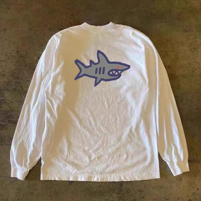 Japanese Brand White casual retro shark print long-sleeved t-shirt Size US L / EU 52-54 / 3 - 2 Thumbnail