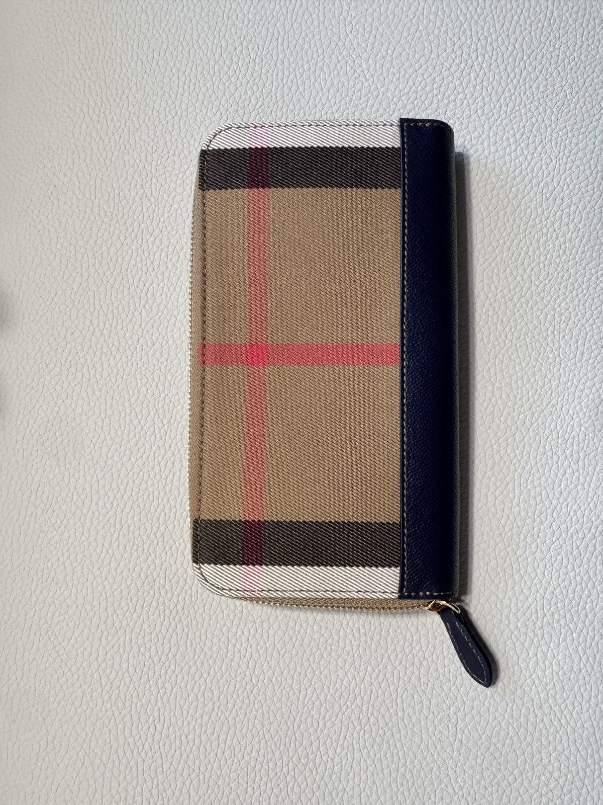 Burberry Burberry Large Check Zip Around Leather Wallet Dark Blue Size ONE SIZE - 1 Thumbnail
