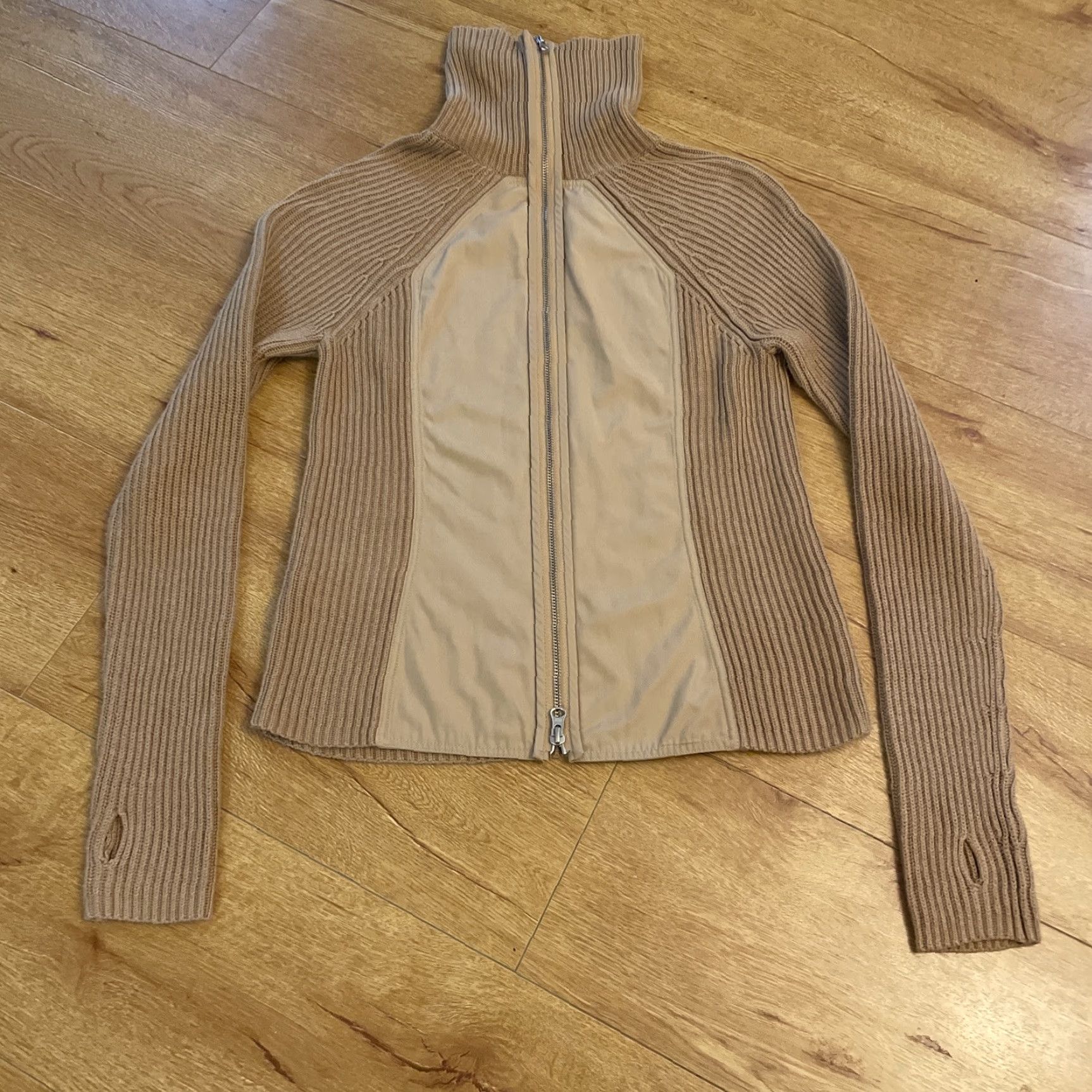 Vintage KaufmanFranco Collective Rib Knit Mixed Media Sweater Brown Back Zip M Thumb Women Regular Long Sleeve Turtleneck Work Knit Size M / US 6-8 / IT 42-44 - 4 Thumbnail