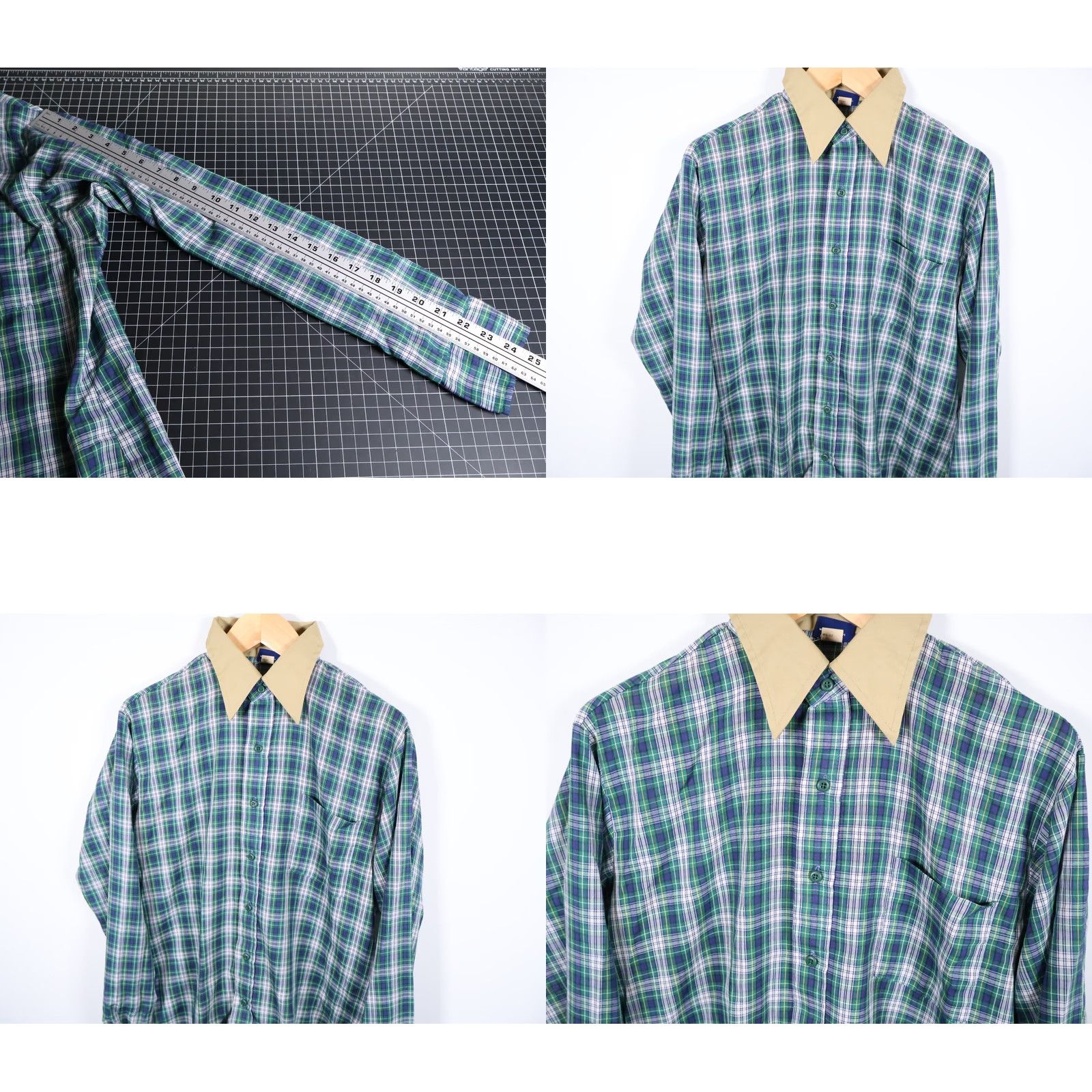 Sears VINTAGE Sears Perma-Prest Shirt Men's Large Green Plaid Contrast Collar Cotton Blend Button-Up Casual Workwear 80s Grunge Mens Size US L / EU 52-54 / 3 - 8 Thumbnail