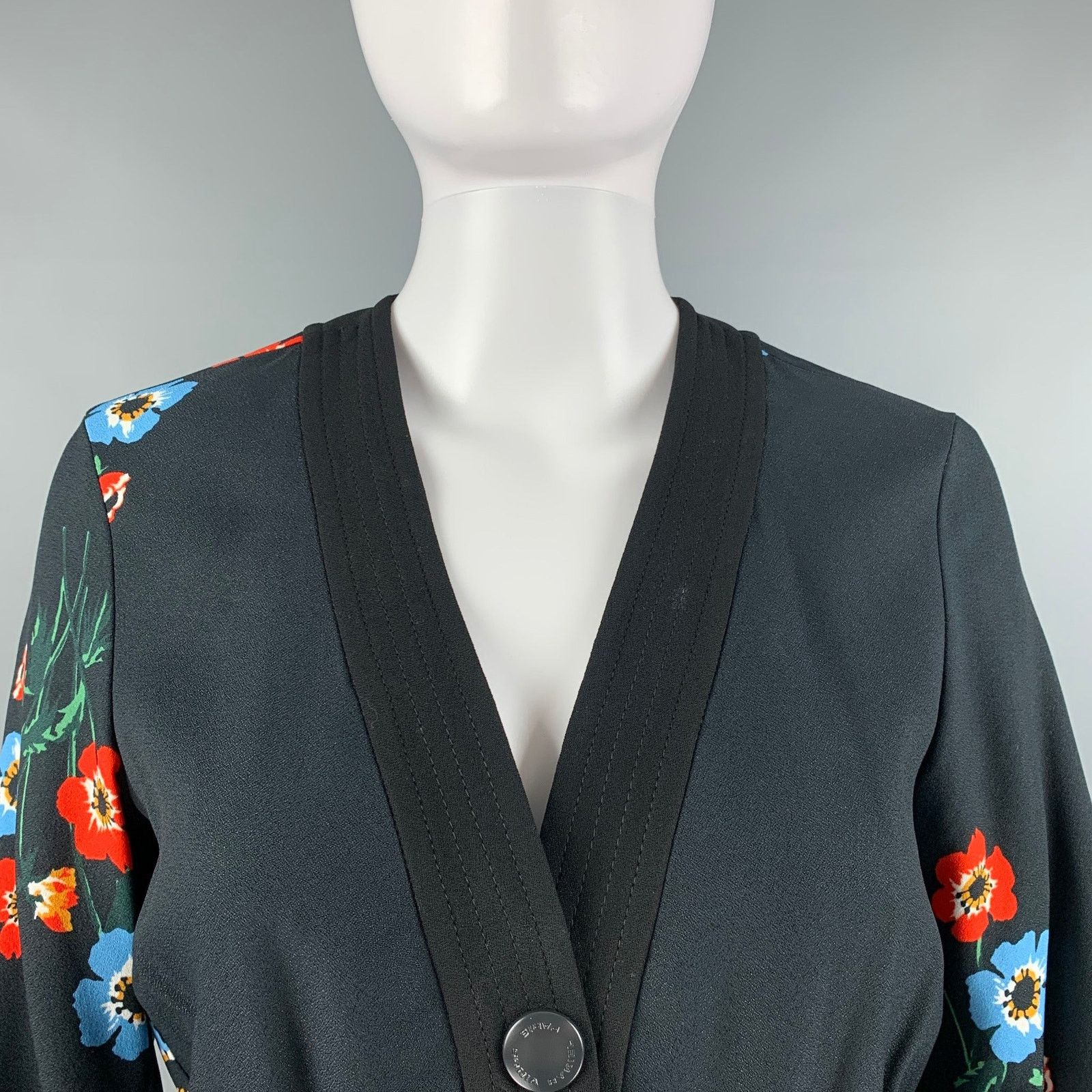 Sonia Rykiel SONIA RYKIEL Black Multi-Color Viscose Floral Snaps Dress Size S / US 4 / IT 40 - 2 Thumbnail