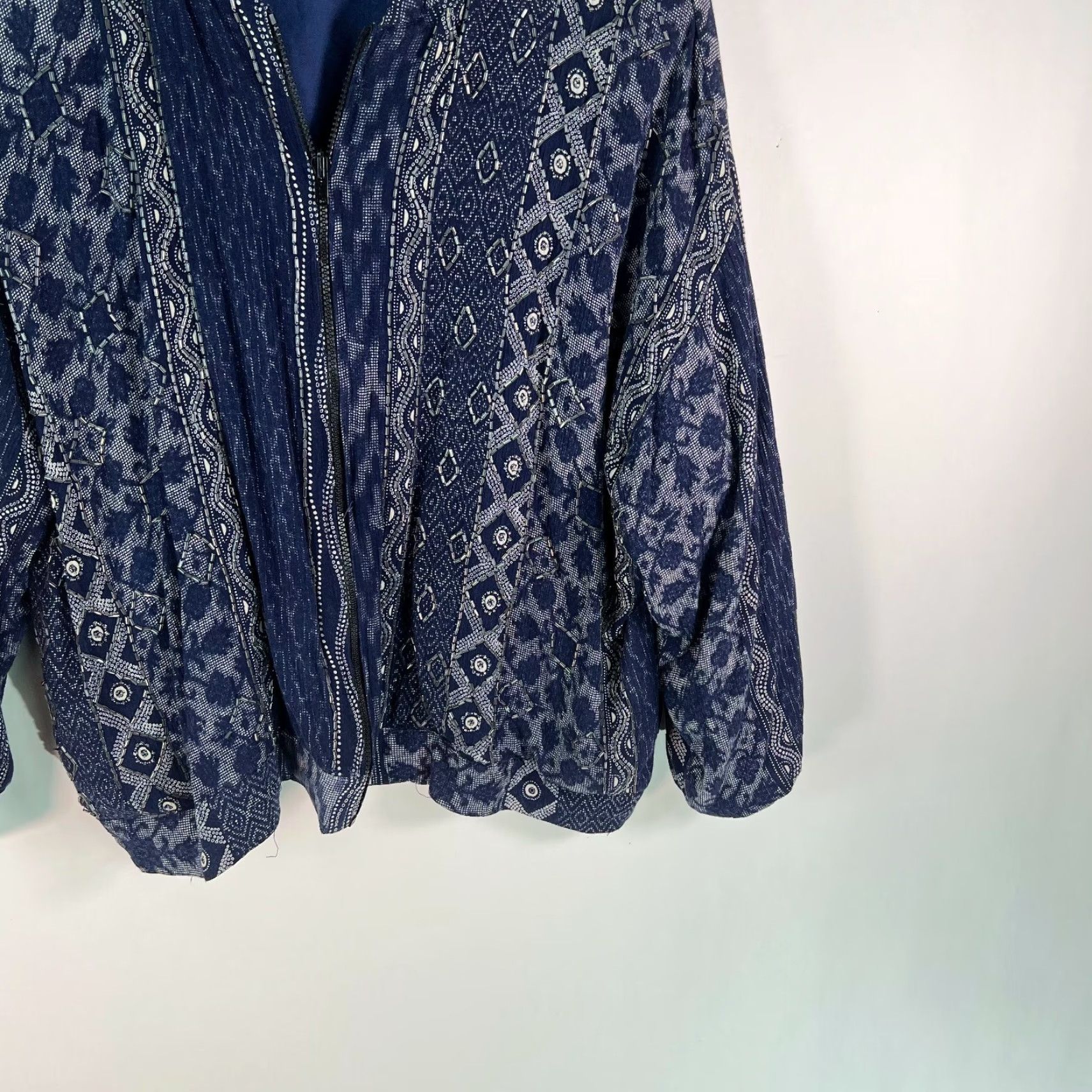 Vintage Vintage Halsey Collection Geometric Print Short Zip Jacket Women's Size L Blue Knit Fall Winter Size L / US 10 / IT 46 - 5 Thumbnail