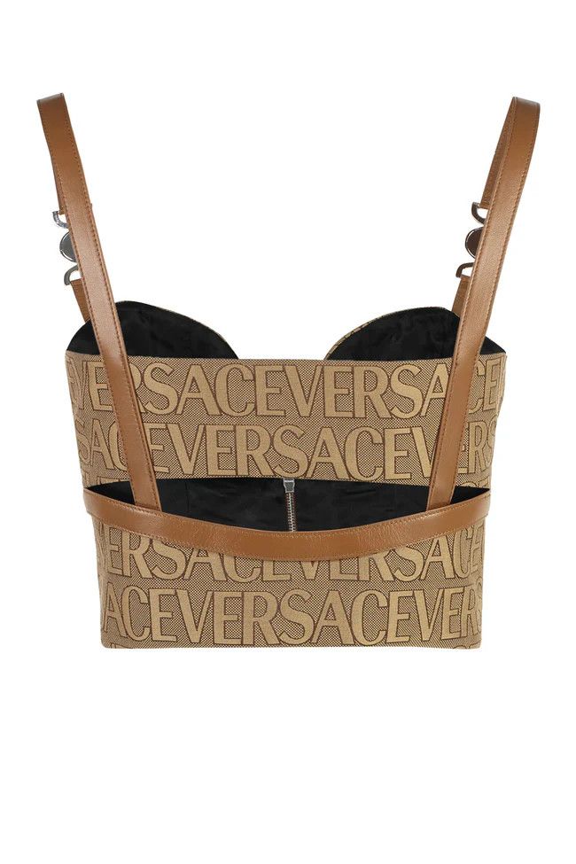 Versace o1y0226 Logo Crop Top in Camel Size S / US 4 / IT 40 - 2 Thumbnail