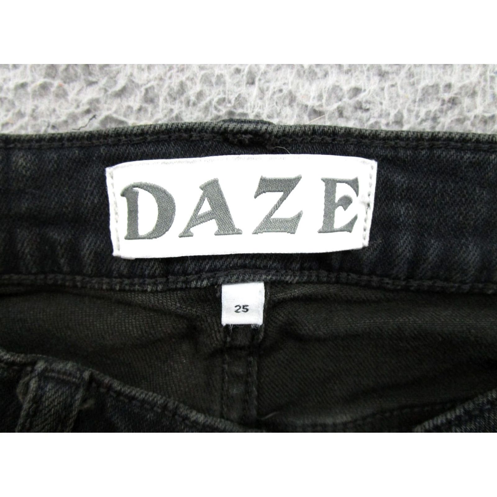 Denime DAZE Jeans Women Black Stretch Distressed Denim Size 25 Bootcut Raw Hem Size 42" / US 20 - 4 Thumbnail