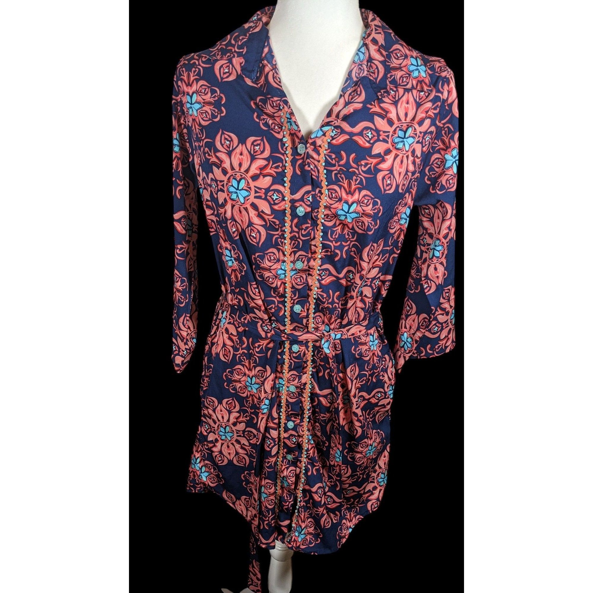Other Modaposa Carlotta Belted Blue And Pink Floral Dress Size S / US 4 / IT 40 - 1 Thumbnail