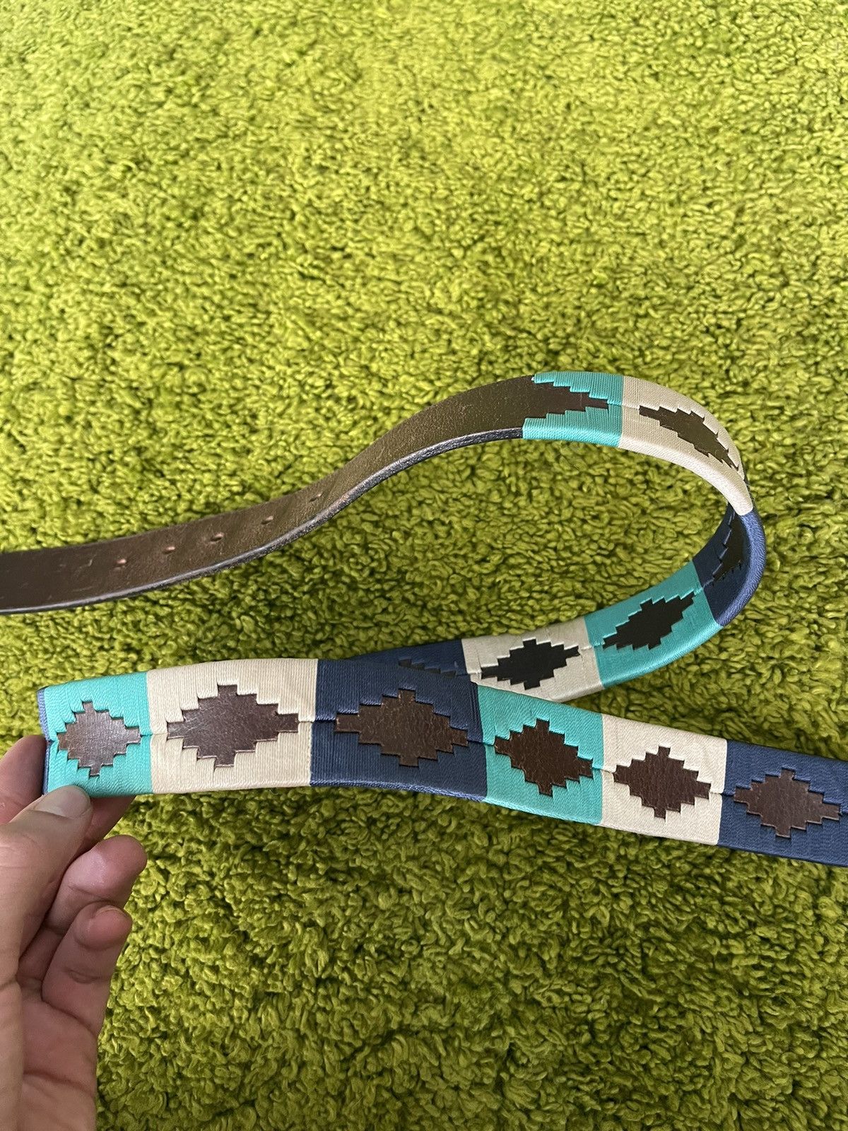 Cowboy Equipment × Genuine Leather Western Cowboy style Aztec Navajo pattern leather belt Size 36 - 3 Thumbnail