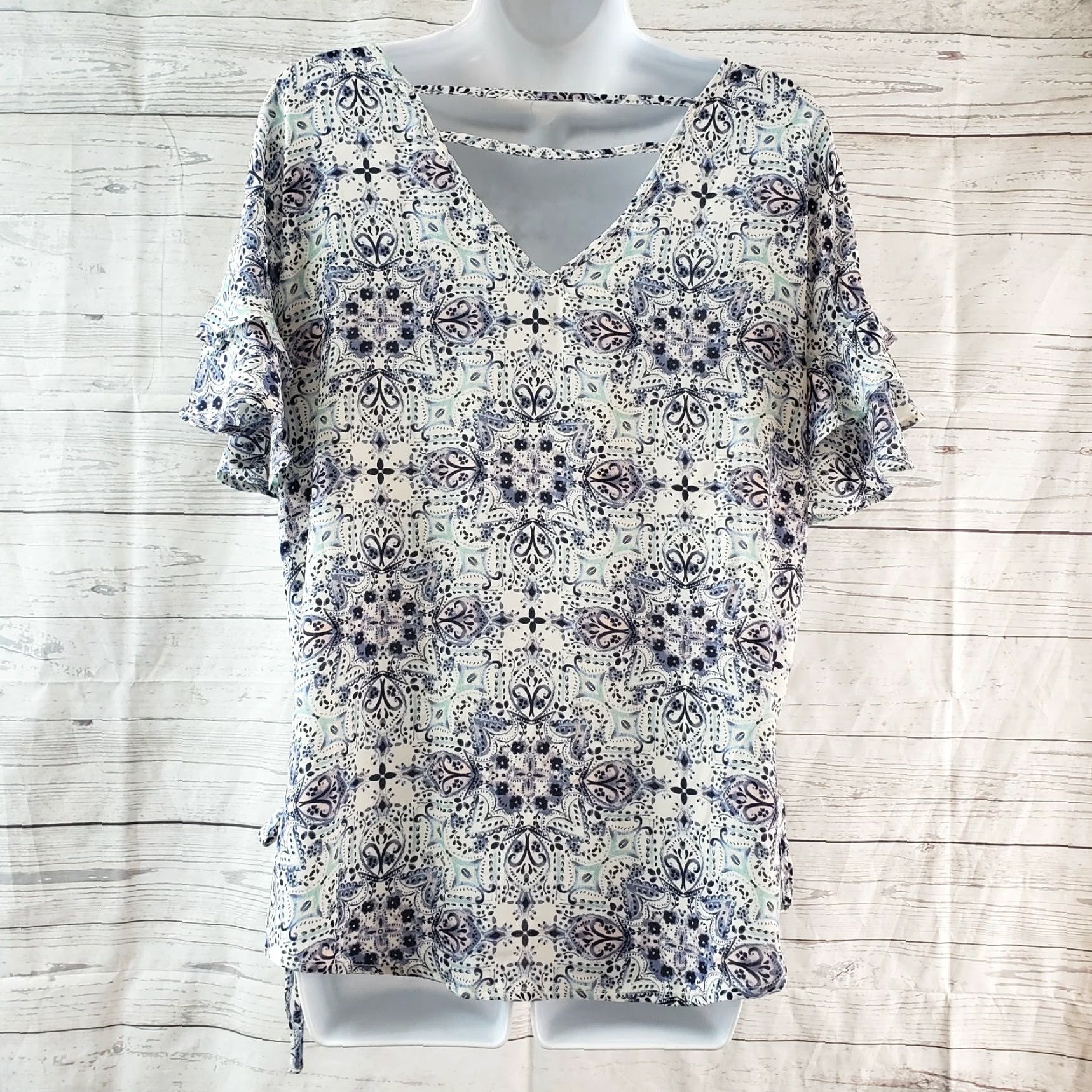 Vintage Maurices Womens Blouse Shirt Medium Green Printed Ruffle Sleeve Vintage No Size M / US 6-8 / IT 42-44 - 4 Thumbnail
