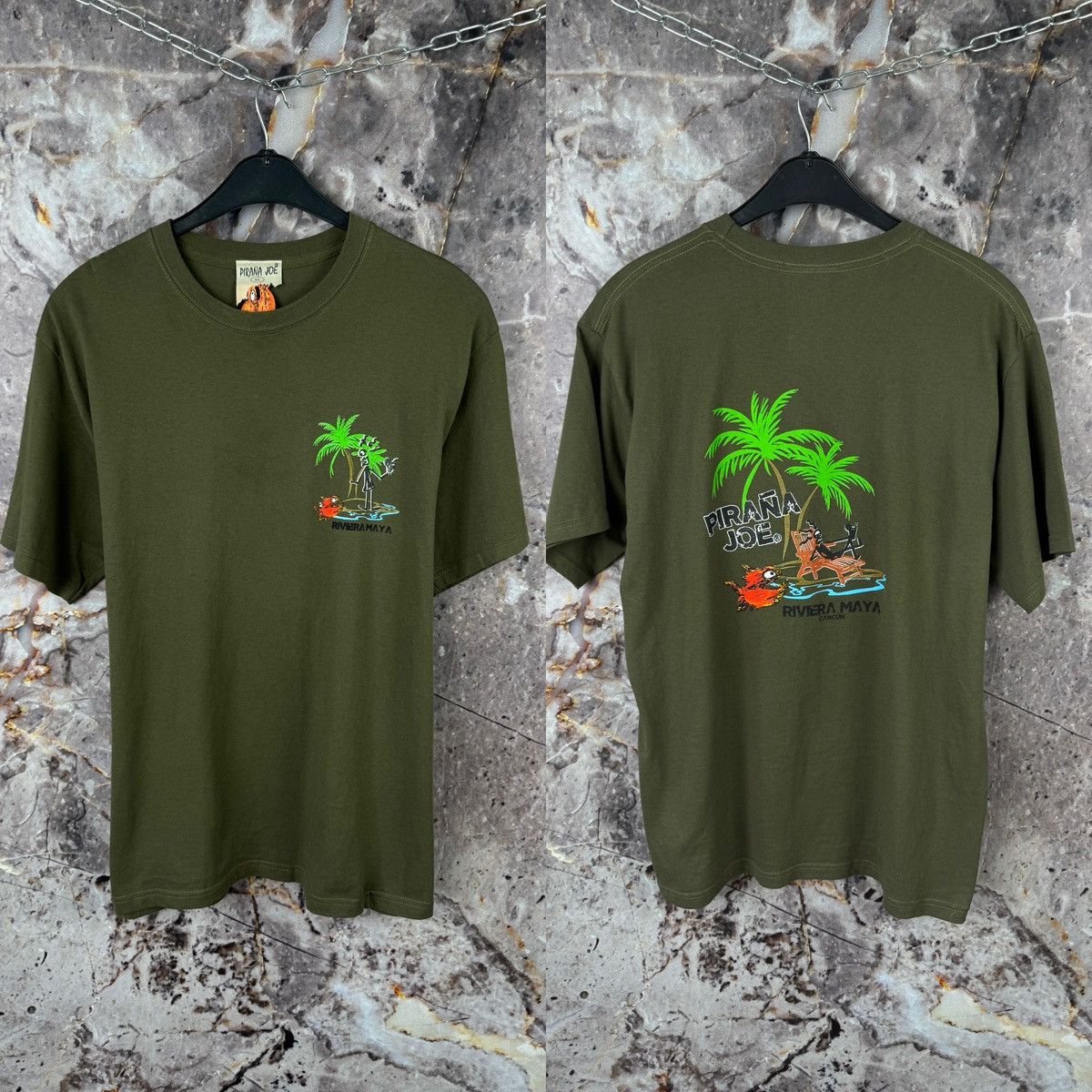 Vintage Pirana Joe Riviera Maya Graphic T-Shirt Tropical Beach Tee Size US L / EU 52-54 / 3 - 1 Thumbnail