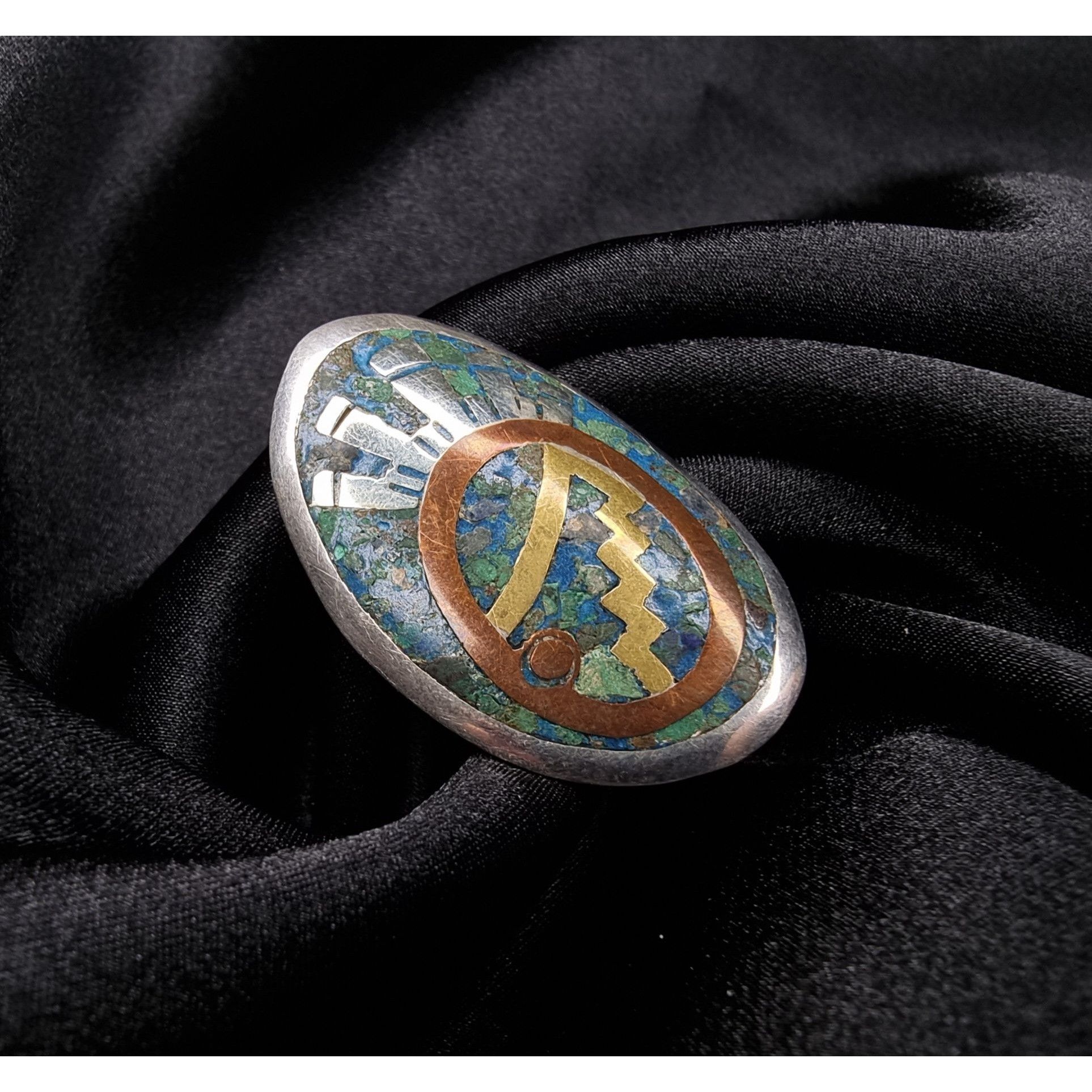 Vintage Vintage 925 Sterling Silver Mexican Brooch Pendant With Inla Size ONE SIZE - 2 Thumbnail