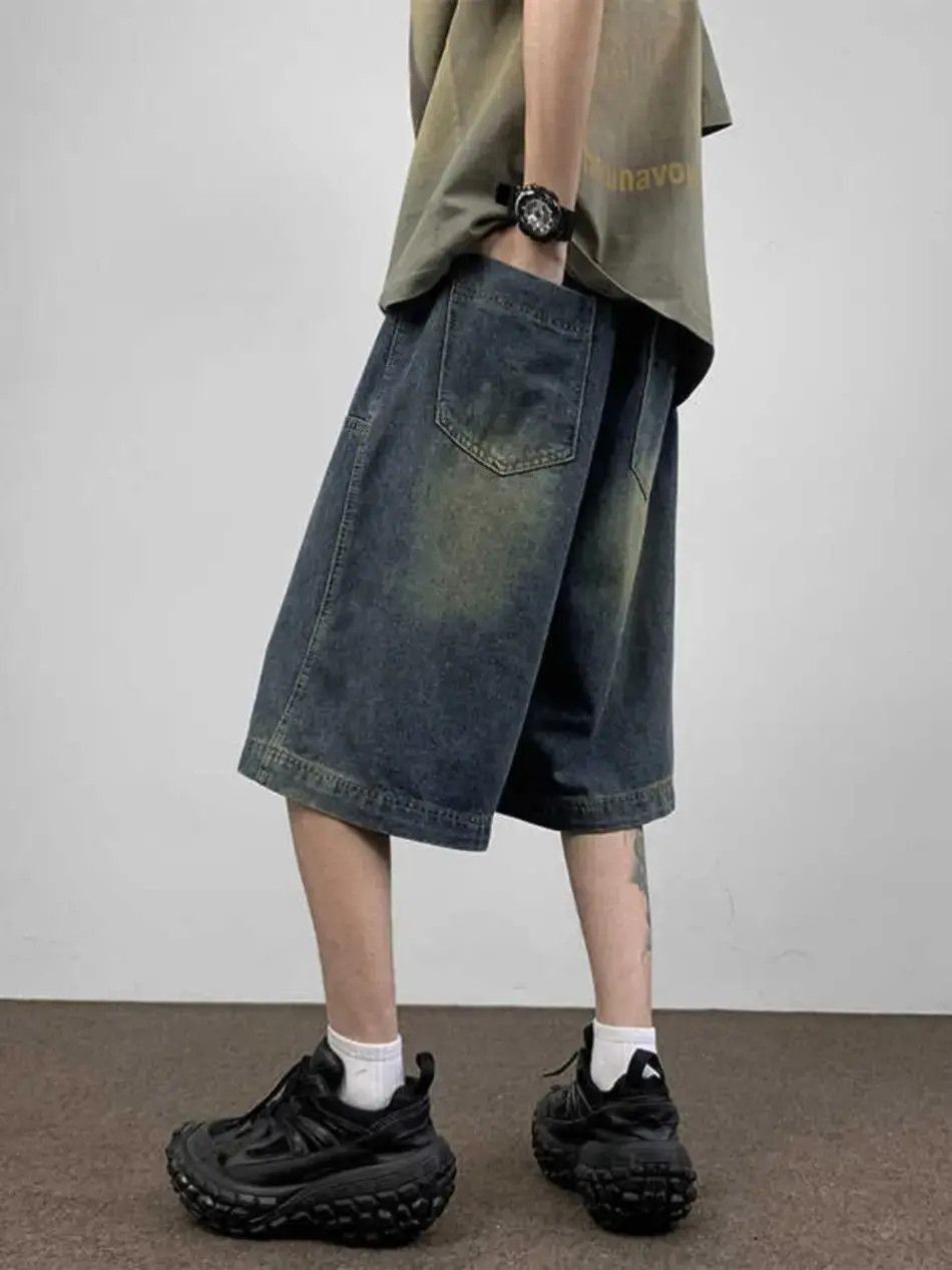 Japanese Brand Retro washed straight leg wide leg denim shorts Size US 30 / EU 46 - 5 Thumbnail