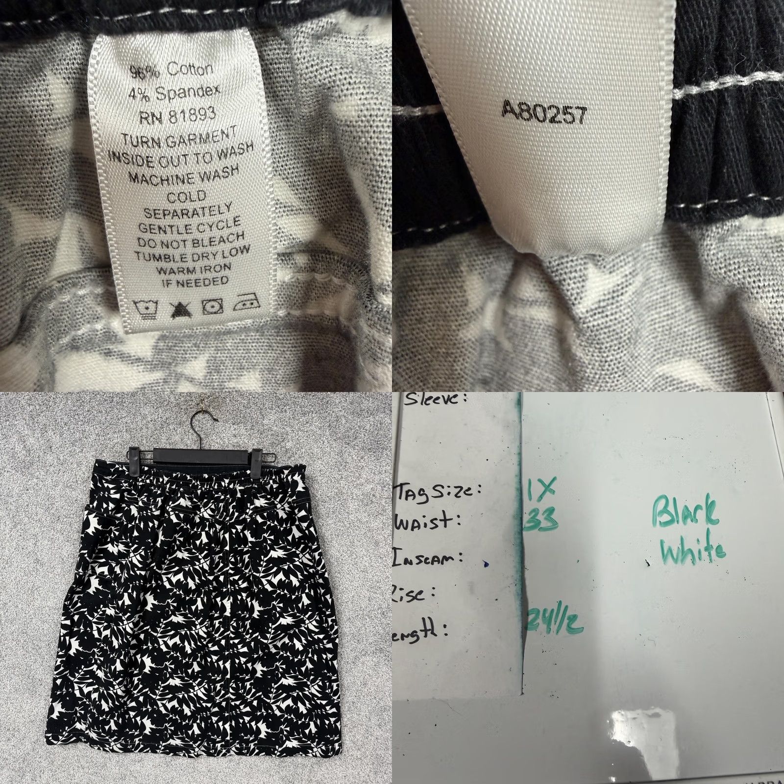 Denim & Co. Denim & Co. Skirt Pencil 1X Plus Size Black White Floral Midi Elastic Waist Pockets Bohemian Gothic Coastal Spring Summer Womens Size 40" / US 18 - 8 Thumbnail