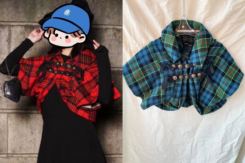 Comme des Garcons Comme des Garcons Blue-green red line plaid short cloak Li Size M / US 6-8 / IT 42-44 - 1 Thumbnail