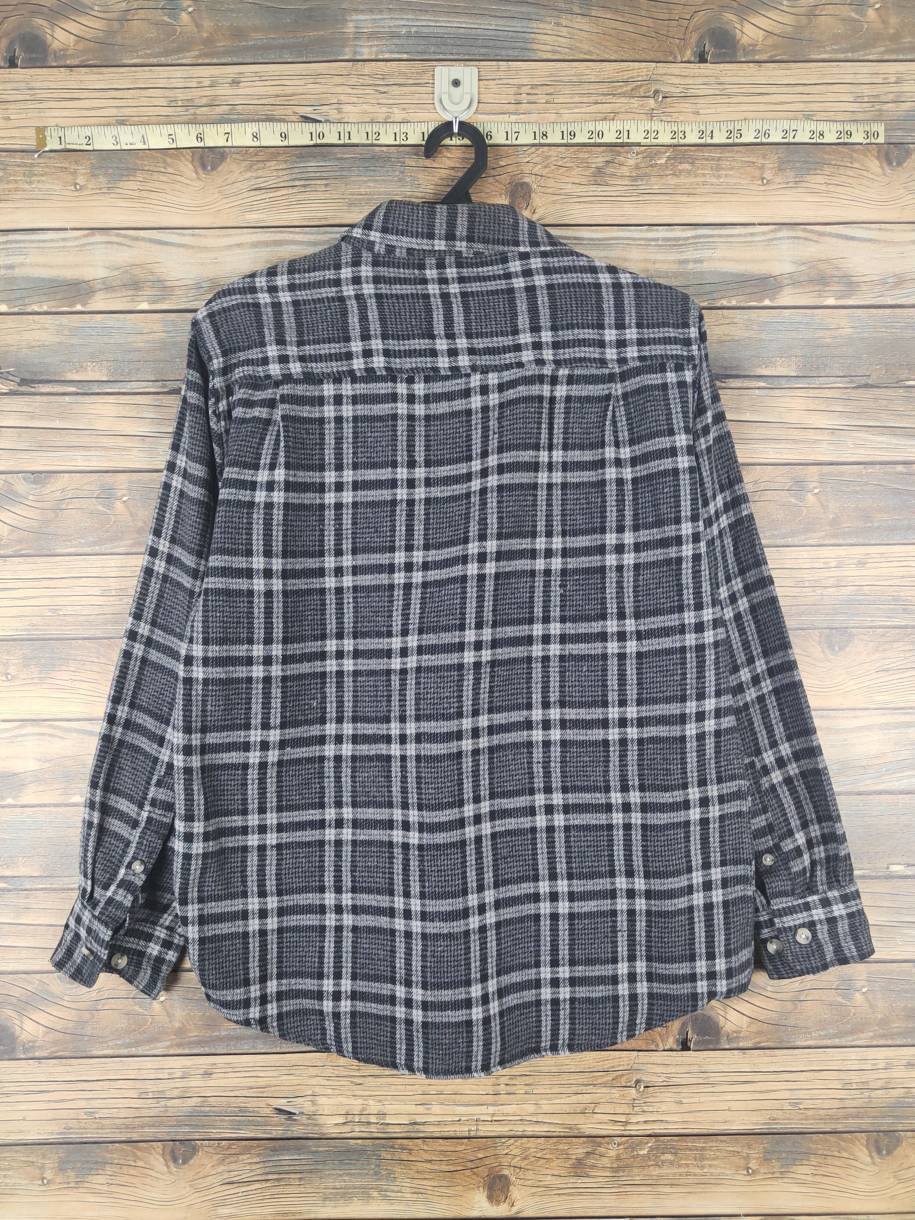 Homespun Knitwear × Japanese Brand × Vintage Retro Troy Bros Black Gray Long sleeves Button Up Shirts Size L / US 10 / IT 46 - 7 Thumbnail