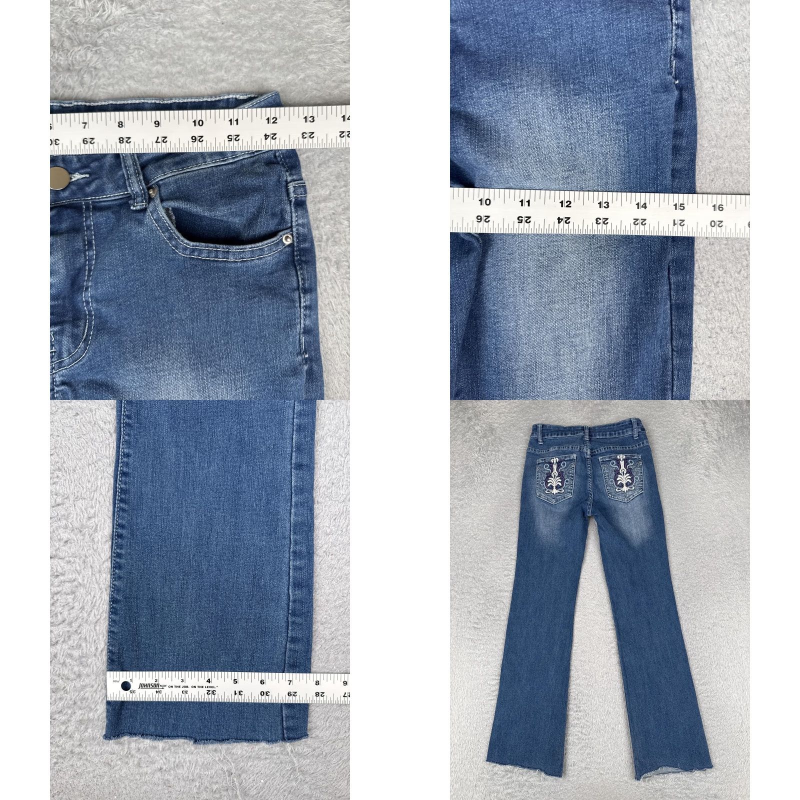 Shein SheIn Jeans Womens 2 Blue Med Wash Mid Rise Bootcut Embroidered Cotton 24x28 Jeans Women Blue Medium Embroidered 90s Bohemian Mens Womens Size 26" / US 2 / IT 38 - 9 Thumbnail