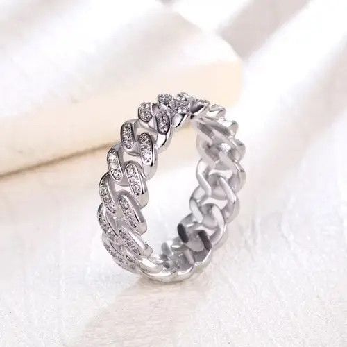 Jewelry Diamond Ice Chain Link Ring Jewelry Chrome Casual Cuff Size ONE SIZE - 2 Thumbnail