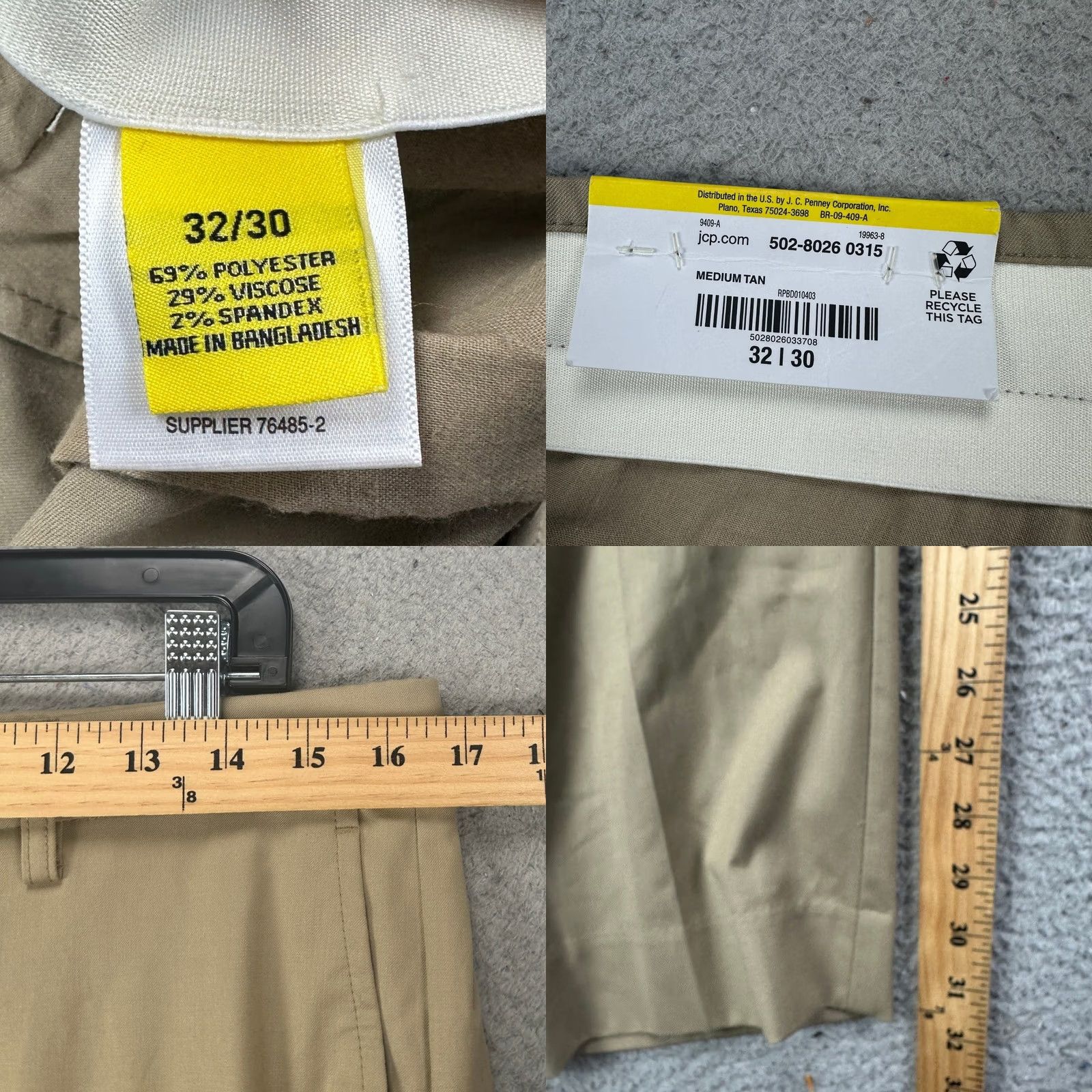 Liz Claiborne Claiborne Mens Pants Slim Fit Straight Comfort Waist Stretch Dress Tan 32X30 Size US 32 / EU 48 - 8 Thumbnail