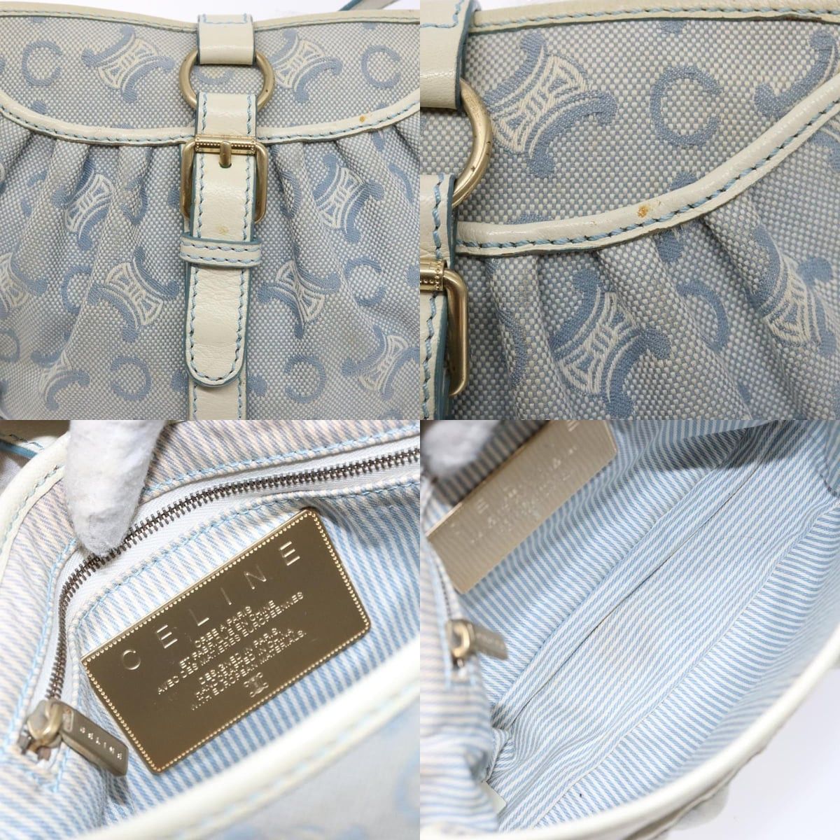 Celine CELINE C Macadam Canvas Shoulder Bag Light Blue Gold Size ONE SIZE - 11 Thumbnail