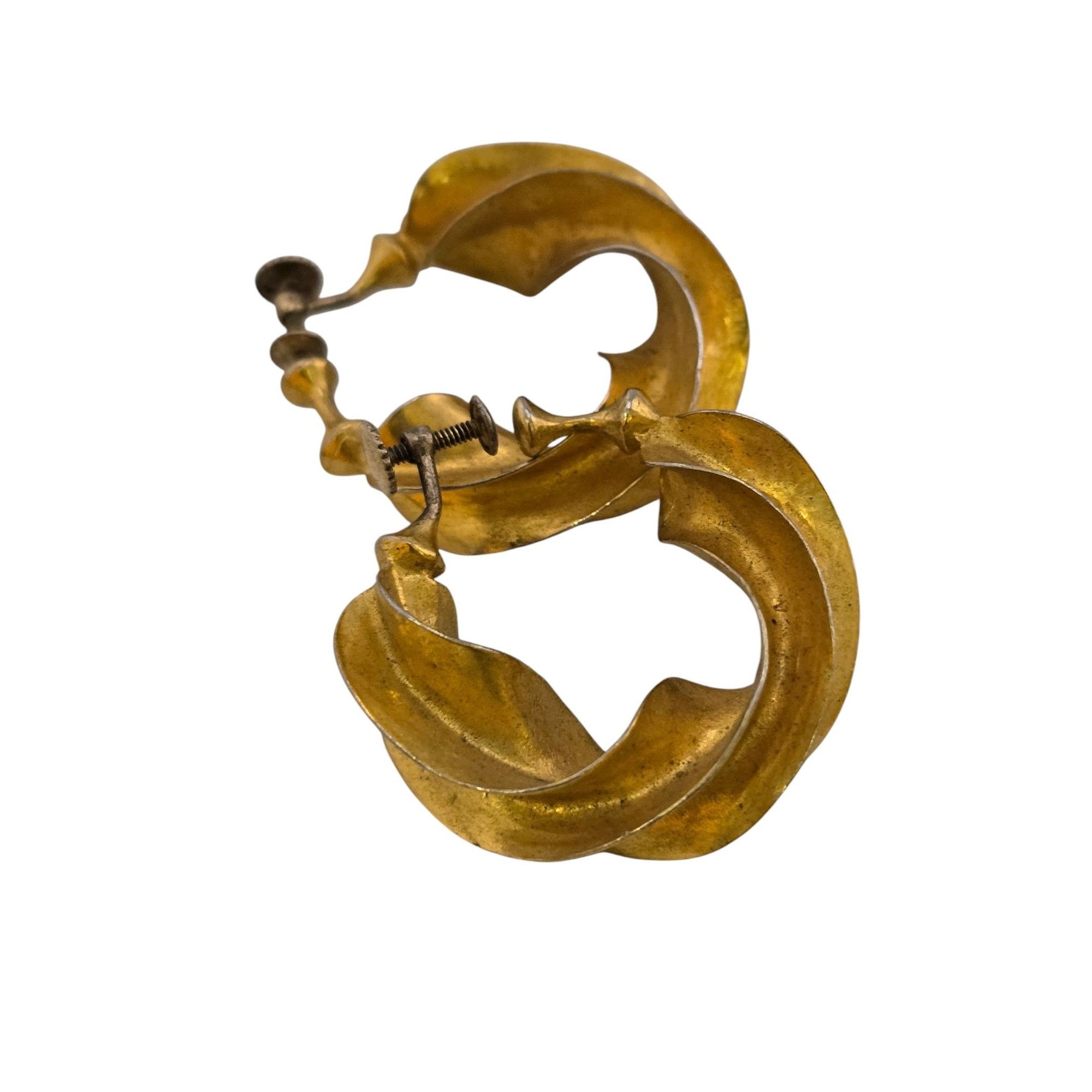 Vintage Vintage Brutalist Brass & Sterling Clip Twisted Hoop Earring Size ONE SIZE - 5 Thumbnail