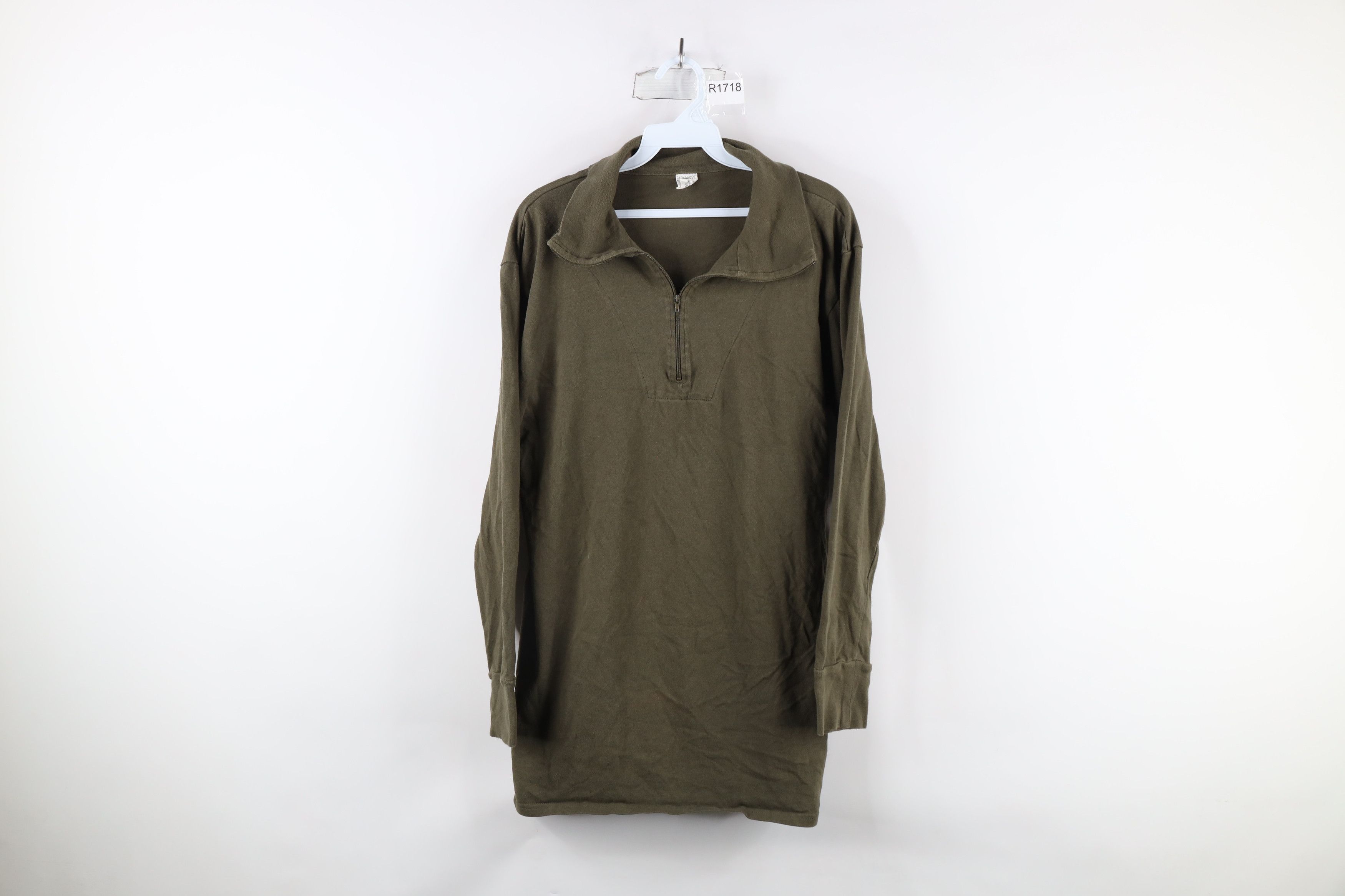 Vintage Vintage German Military Cotton Half Zip Pullover Top Green Size US L / EU 52-54 / 3 - 1 Thumbnail