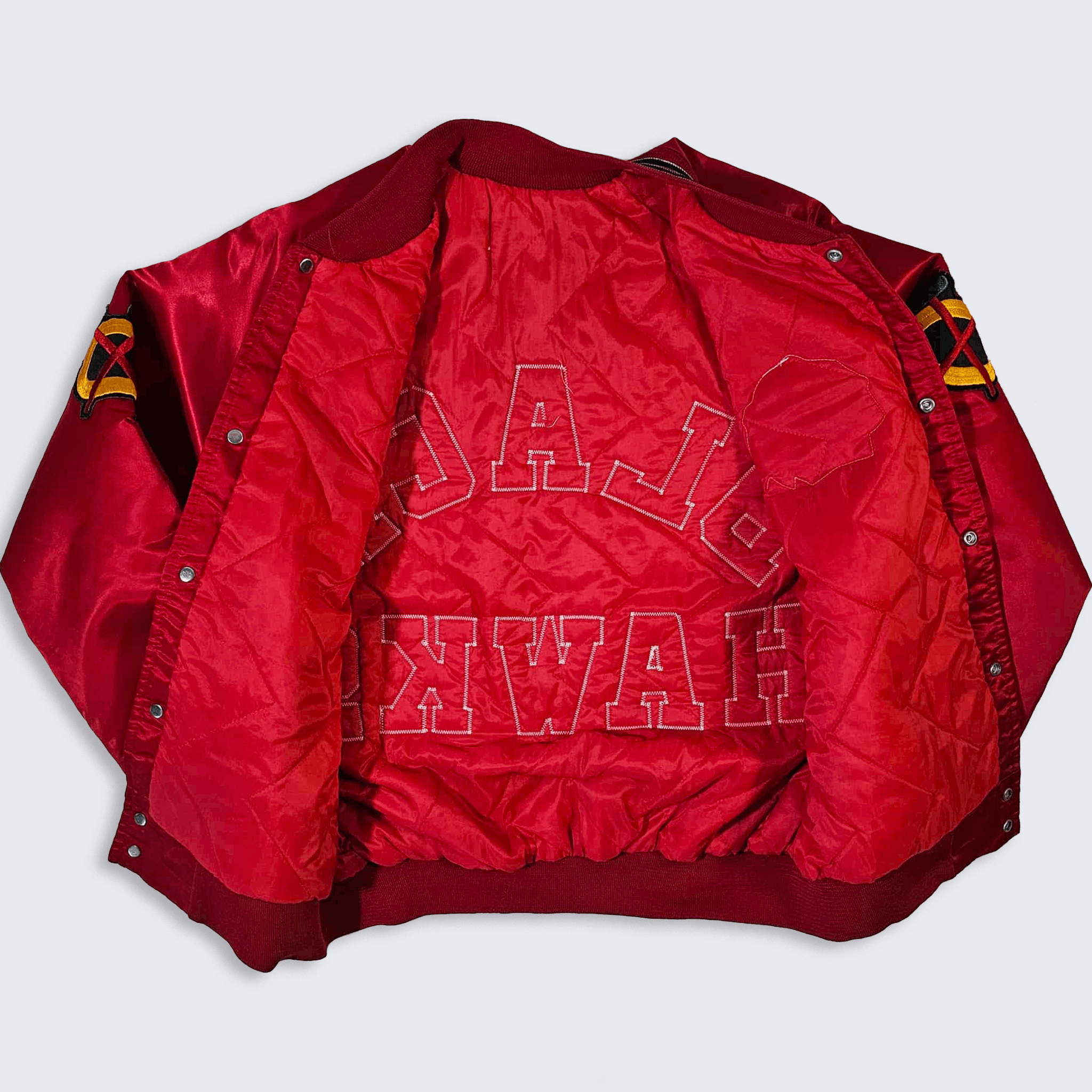 Vintage Chicago Black Hawks 90s Chalk Line Satin Bomber Jacket Size US L / EU 52-54 / 3 - 3 Thumbnail