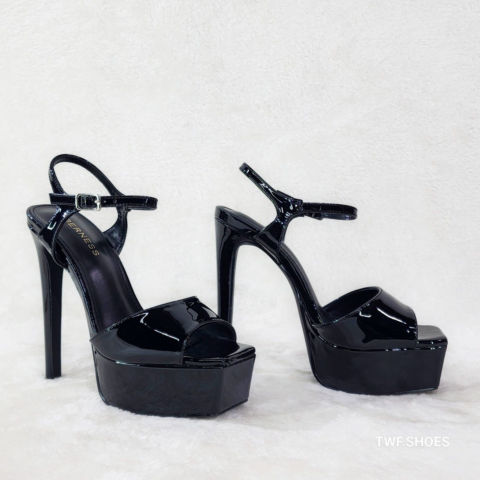 Other Gwen Glossy Black Patent Platform Open Toe 6" Stiletto High Size US 6 / IT 36 - 4 Thumbnail