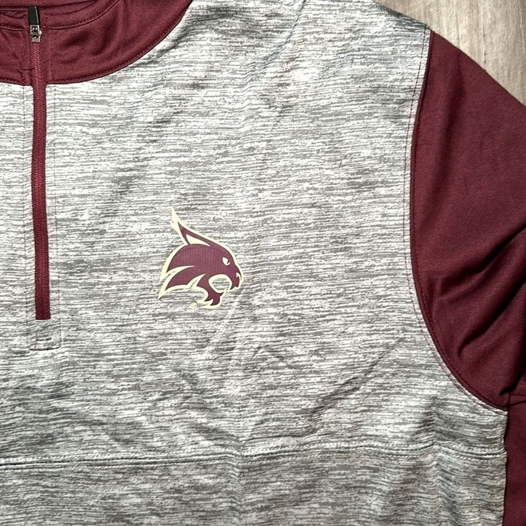 Vintage VINTAGE Texas State Bobcats Colosseum Performance Quarter Zip Pullover XL Gray Mens Sweatshirt Pullover 100% Polyester 30" Length 24" Pit 24" MS4531 Size US XL / EU 56 / 4 - 5 Thumbnail