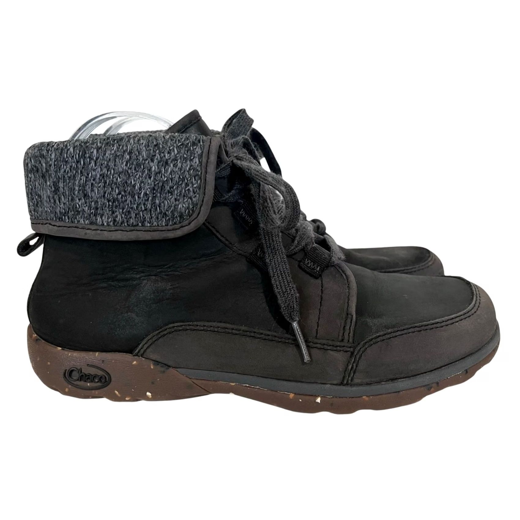 Chaco Chaco Barbary Waterproof Leather Boots Women 7.5 Dark Gray Black Chelsea Lace Up Foldover Gorpcore Outdoor Fall Spring Winter Casual Activewear Travel Size US 12 / IT 42 - 4 Thumbnail