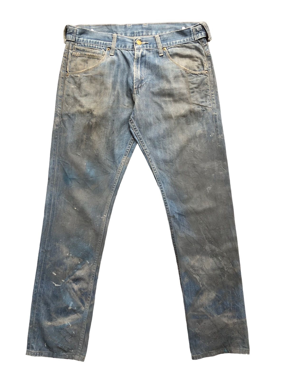 image of Levis x Vintage Size 35X31.5 Levi's Two Horse Paint Splatter Skinny Jeans in Blue, Men's