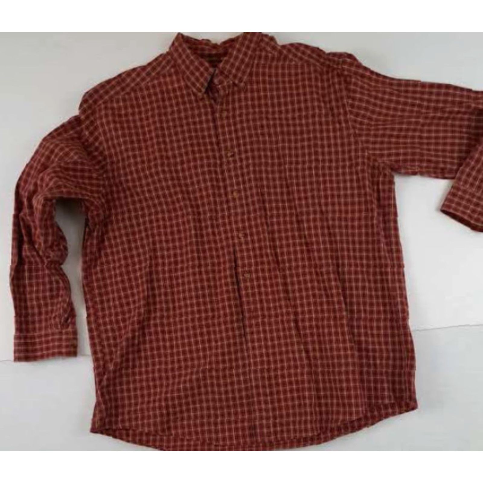 Vintage VINTAGE L.L. Bean Shirt Chex Button-Up 100% Cotton XL Burgundy Mens Regular Pocketed Size US XL / EU 56 / 4 - 2 Thumbnail