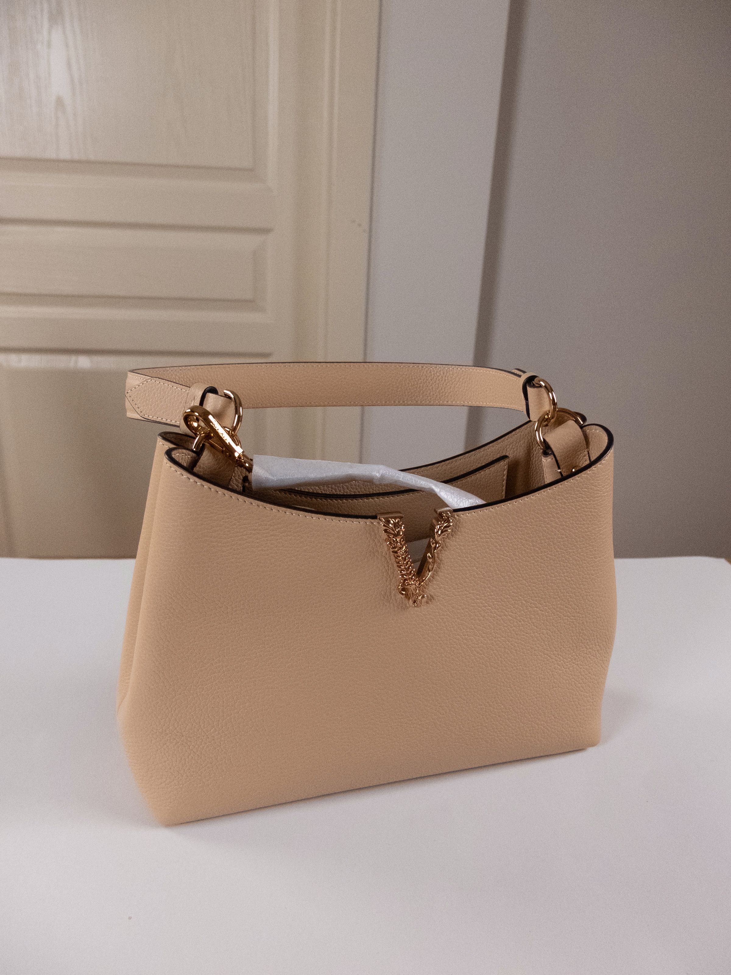 Versace VERSACE Virtus beige barocco V plaque leather shoulder bag Size ONE SIZE - 3 Thumbnail