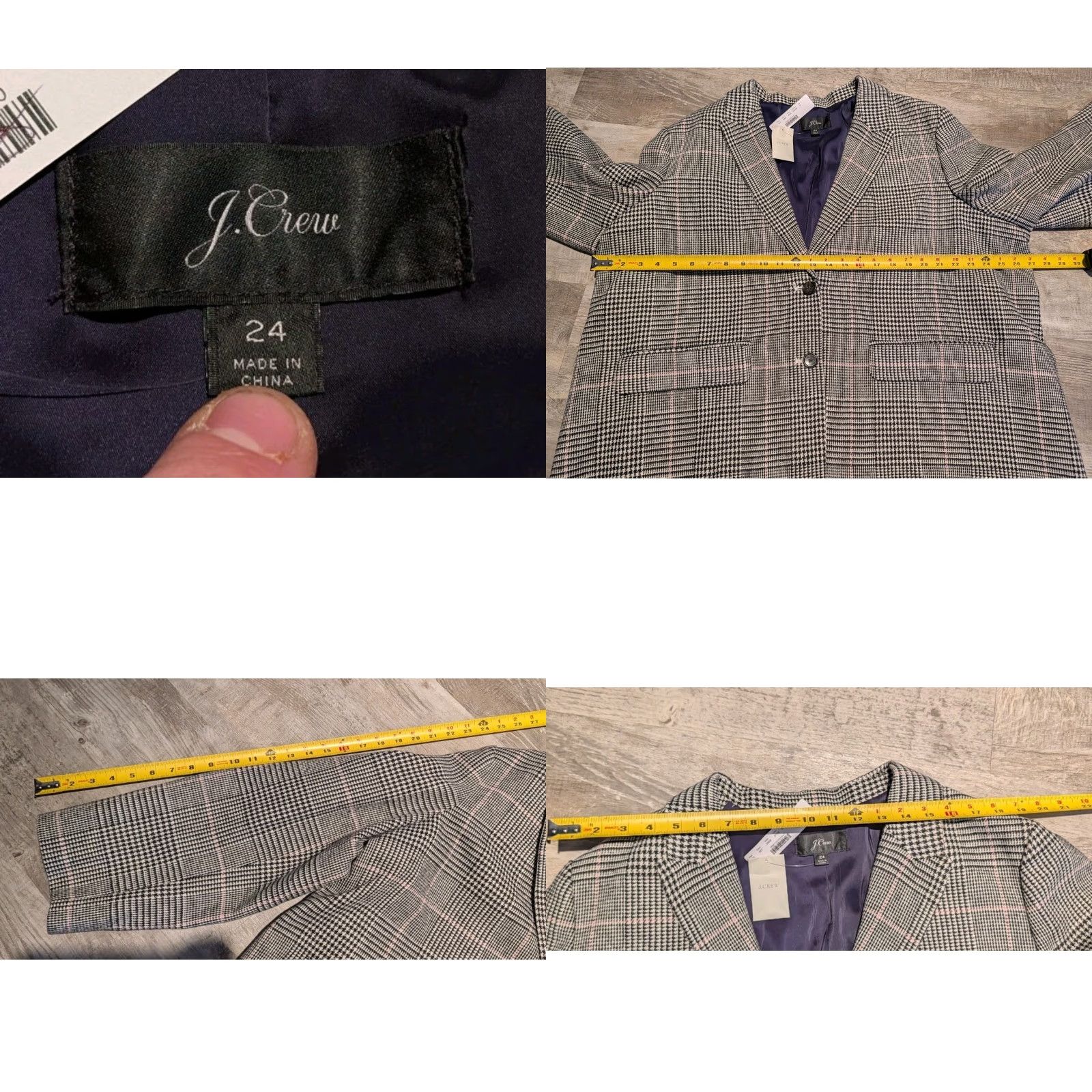 J.Crew NWT J. Crew Women's Plaid Italian Wool Boyfriend Blazer Black Pink J5658 Size 24 Size 4XL / US 24-26 - 8 Thumbnail