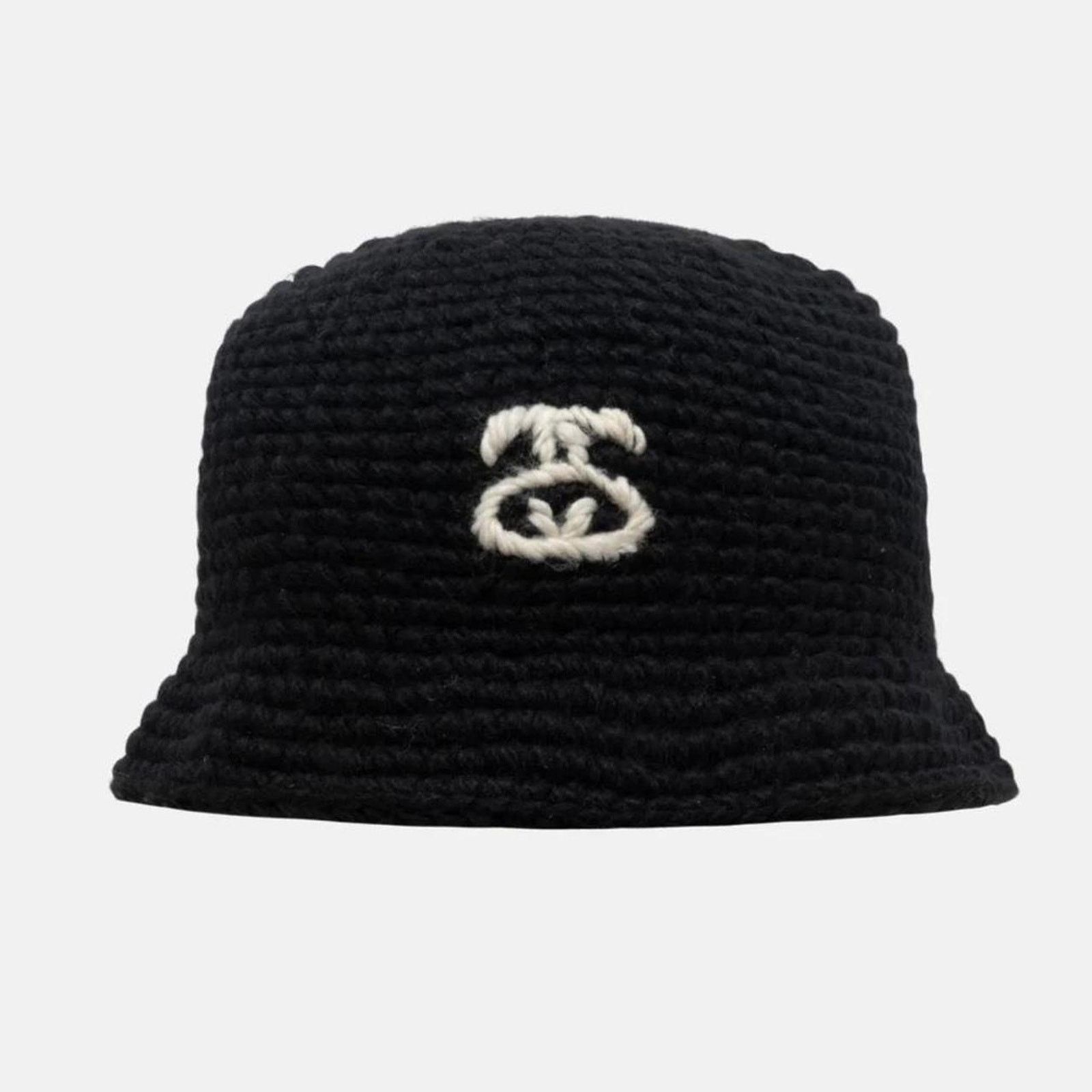 Stussy Crochet Knit SS Link Bucket Hat in Black