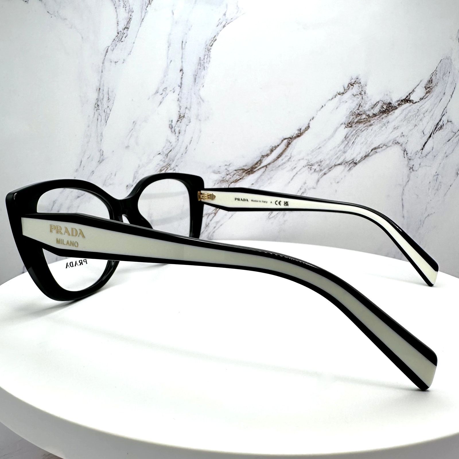 Prada New PRADA Eyeglasses Cat Eye Black White Gold 53-17-140 Size ONE SIZE - 13 Thumbnail