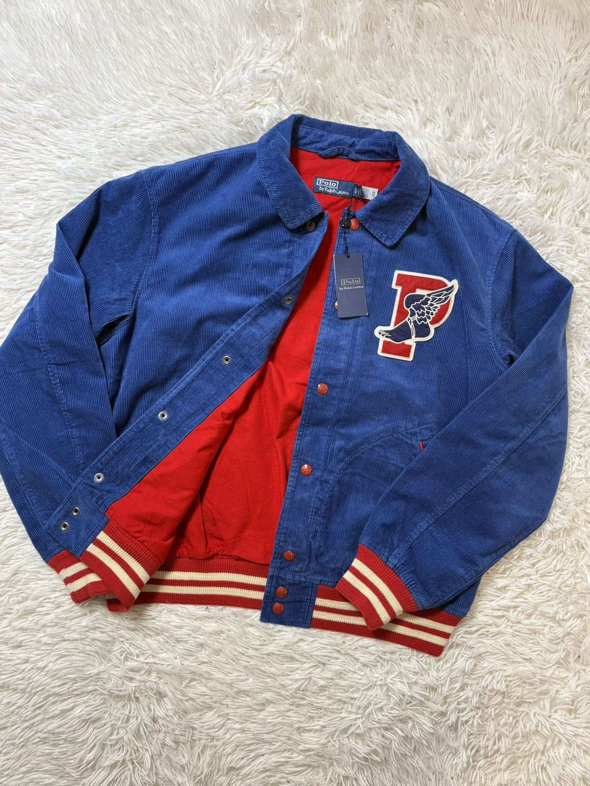 Polo Ralph Lauren Blue & Red Velvet P-Wing Varsity Jacket Ralph Lauren Men’s L Size US L / EU 52-54 / 3 - 1 Thumbnail