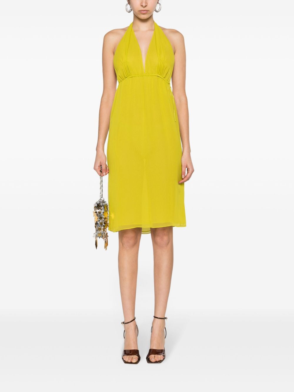 o1mle1224 Limeade Silk Spring Halter Dress in Lime Green