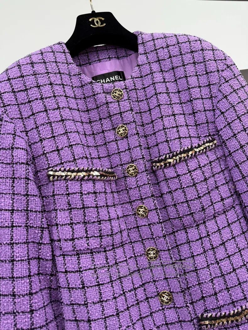 Chanel Chanel Purple plaid four-pocket woven coat Size XS / US 0-2 / IT 36-38 - 2 Thumbnail