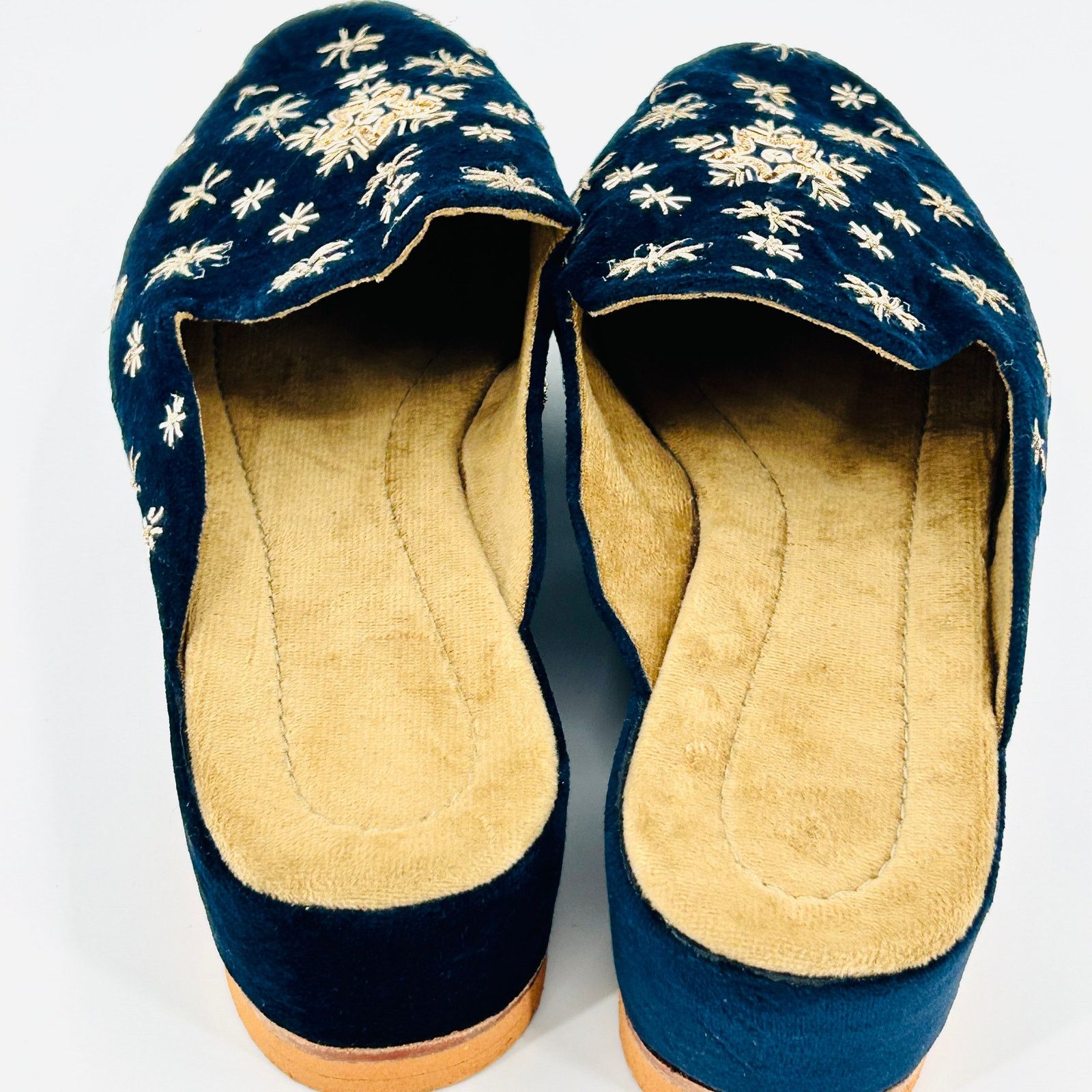 Handmade Rare Navy Velvet Embroidered Platform Slip-On Mule Shoes Size US 7.5 / IT 37.5 - 7 Thumbnail