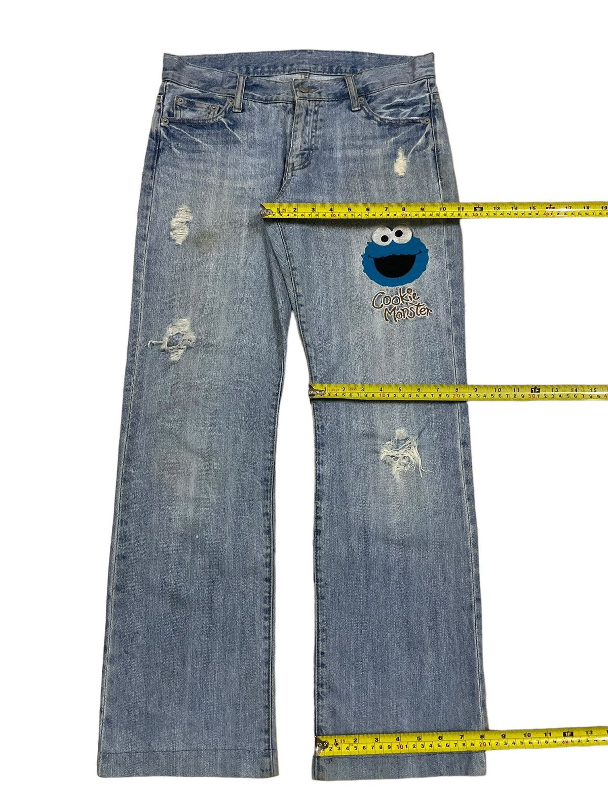 Cartoon Network Y2K Denim Cookie Monster Embroidery Distressed Rappers Jeans Size US 32 / EU 48 - 17 Thumbnail