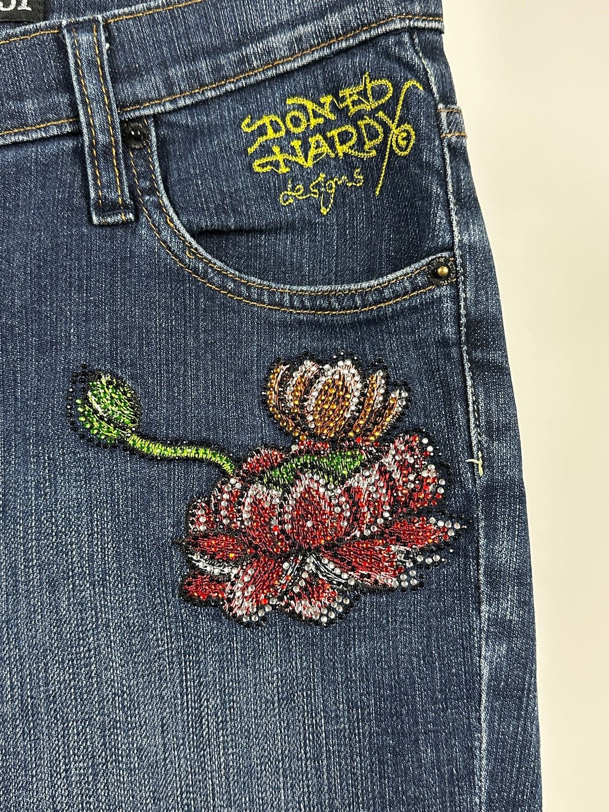Ed Hardy Ed Hardy Rhinestones Flowers Denim Jeans Pants Size 31" - 15 Thumbnail