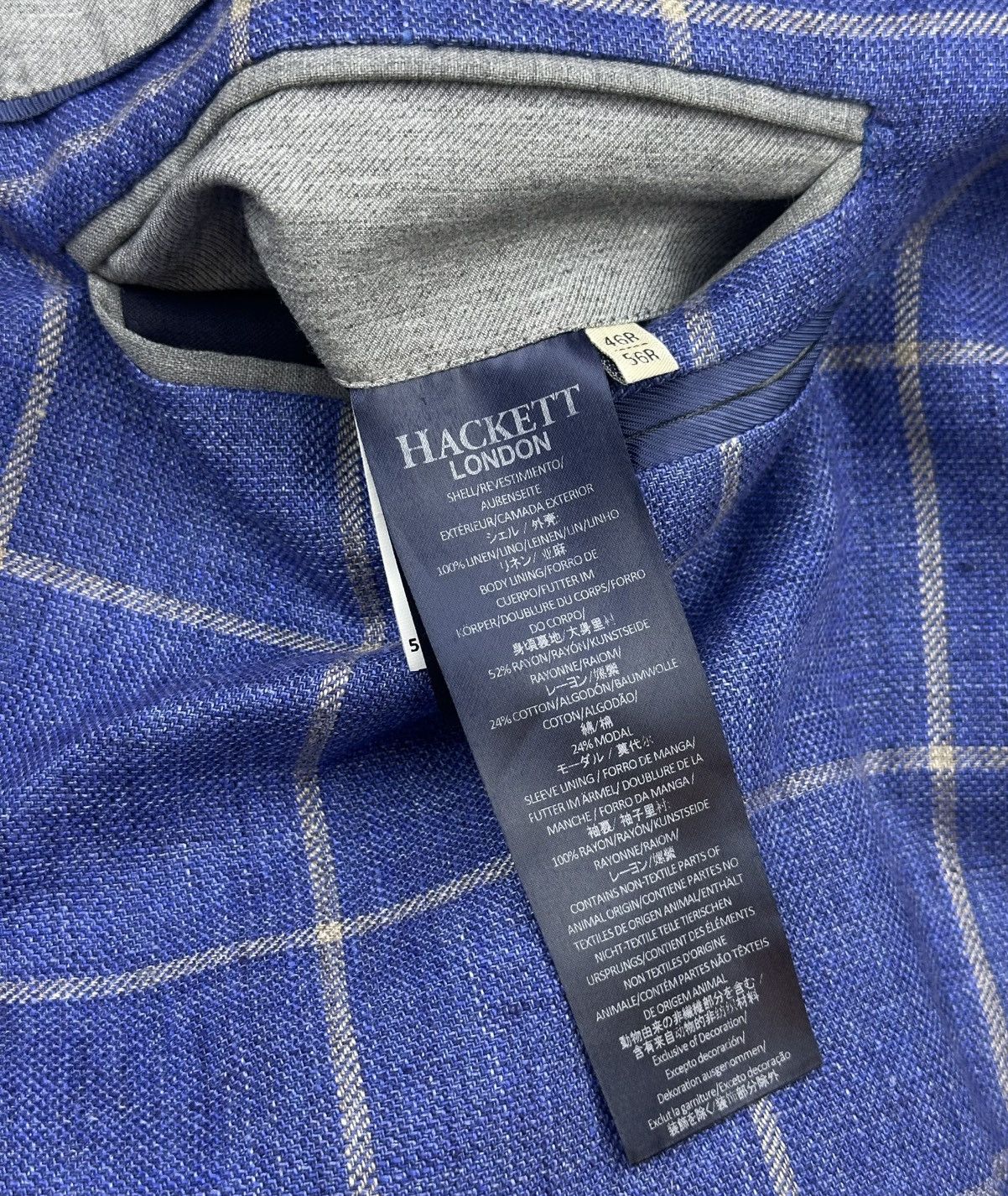 Hackett Hackett Mayfair Linen Blazer Jacket Blue Check 46R / 56R Size 46R - 15 Thumbnail