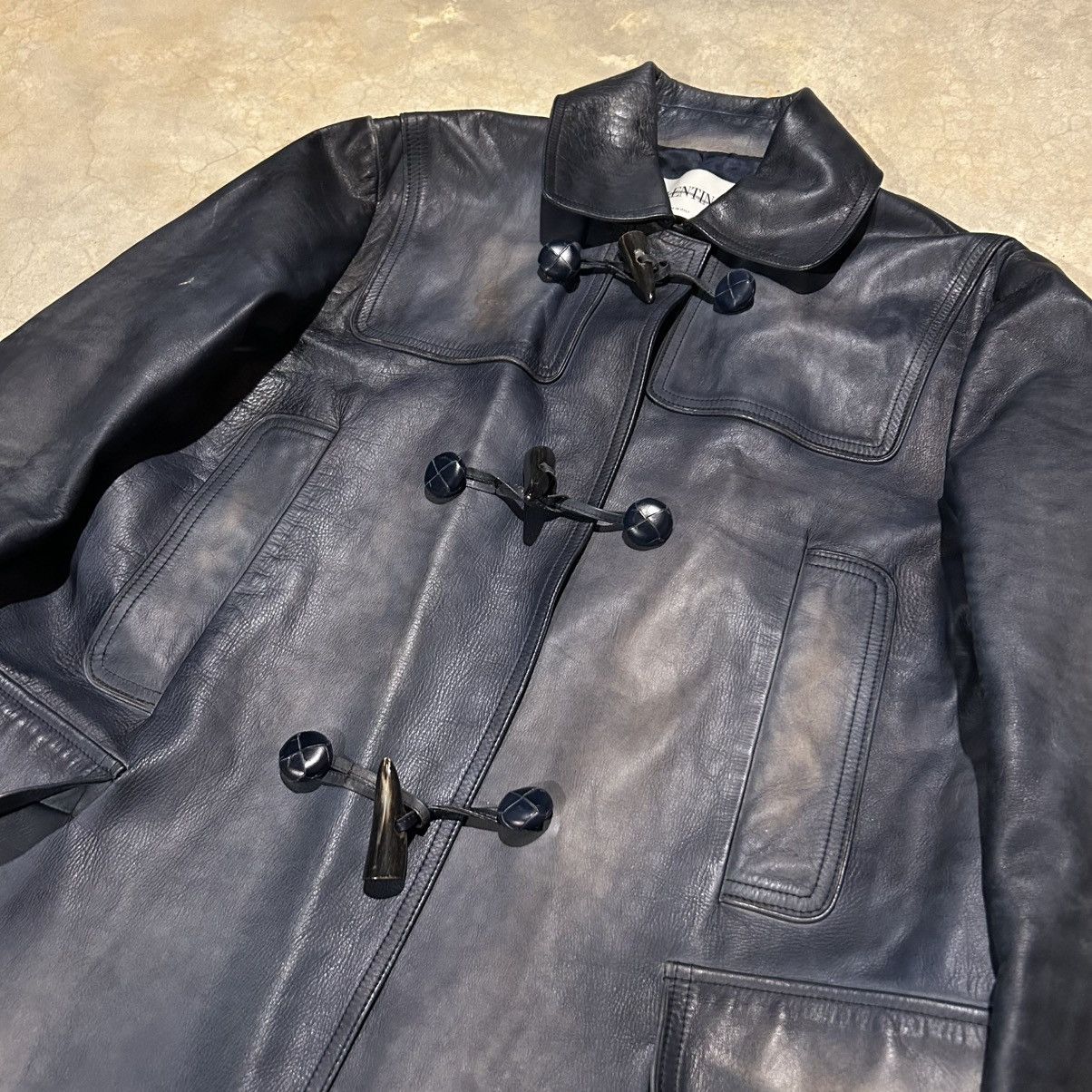 Designer × Valentino Valentino Calf Skin Patina Leather Duffle Trench Coat Rare Size US L / EU 52-54 / 3 - 4 Thumbnail