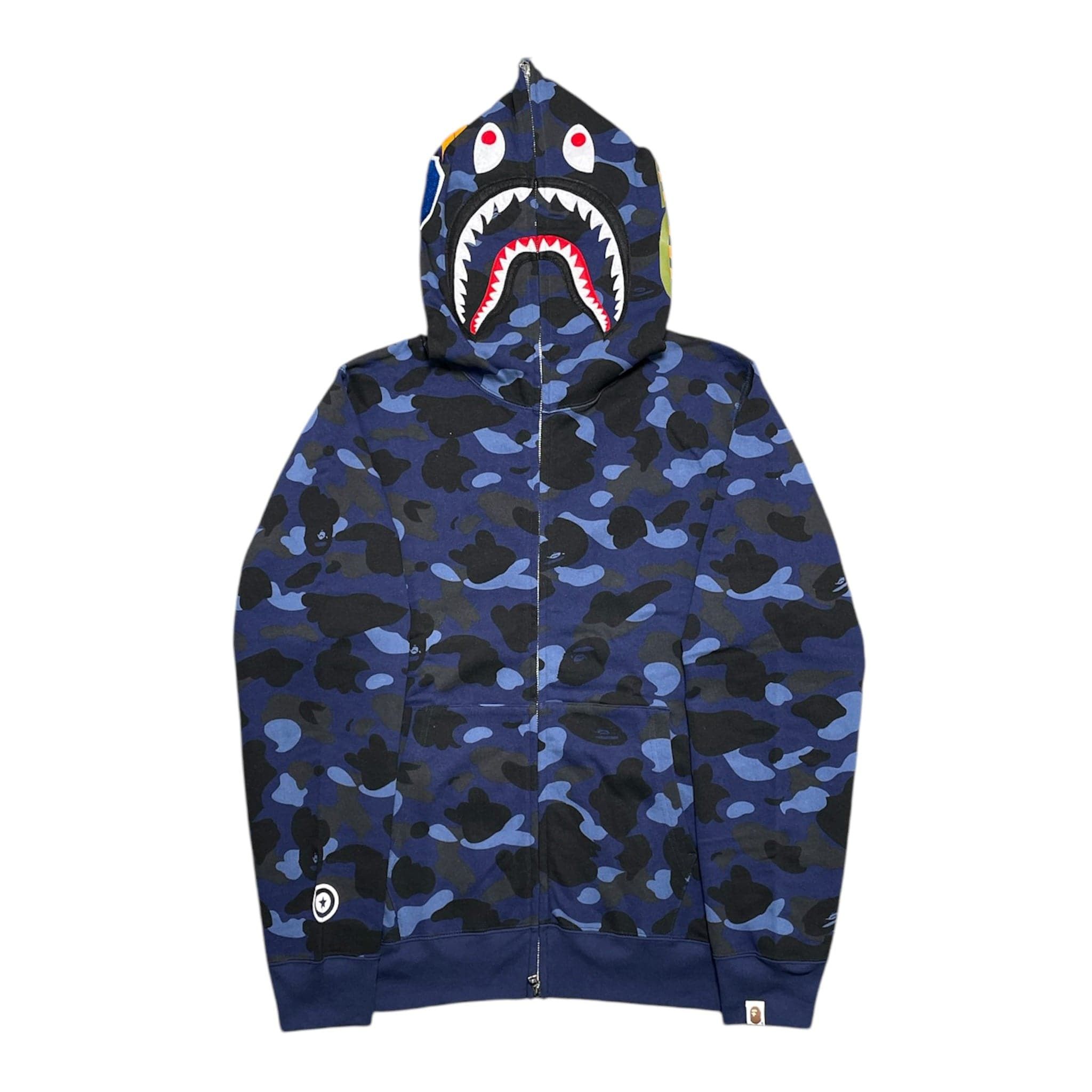 Bape Shark Full Zip Up Hooded Sweatshirt Color Camo Navy Blue Size US L / EU 52-54 / 3 - 1 Thumbnail