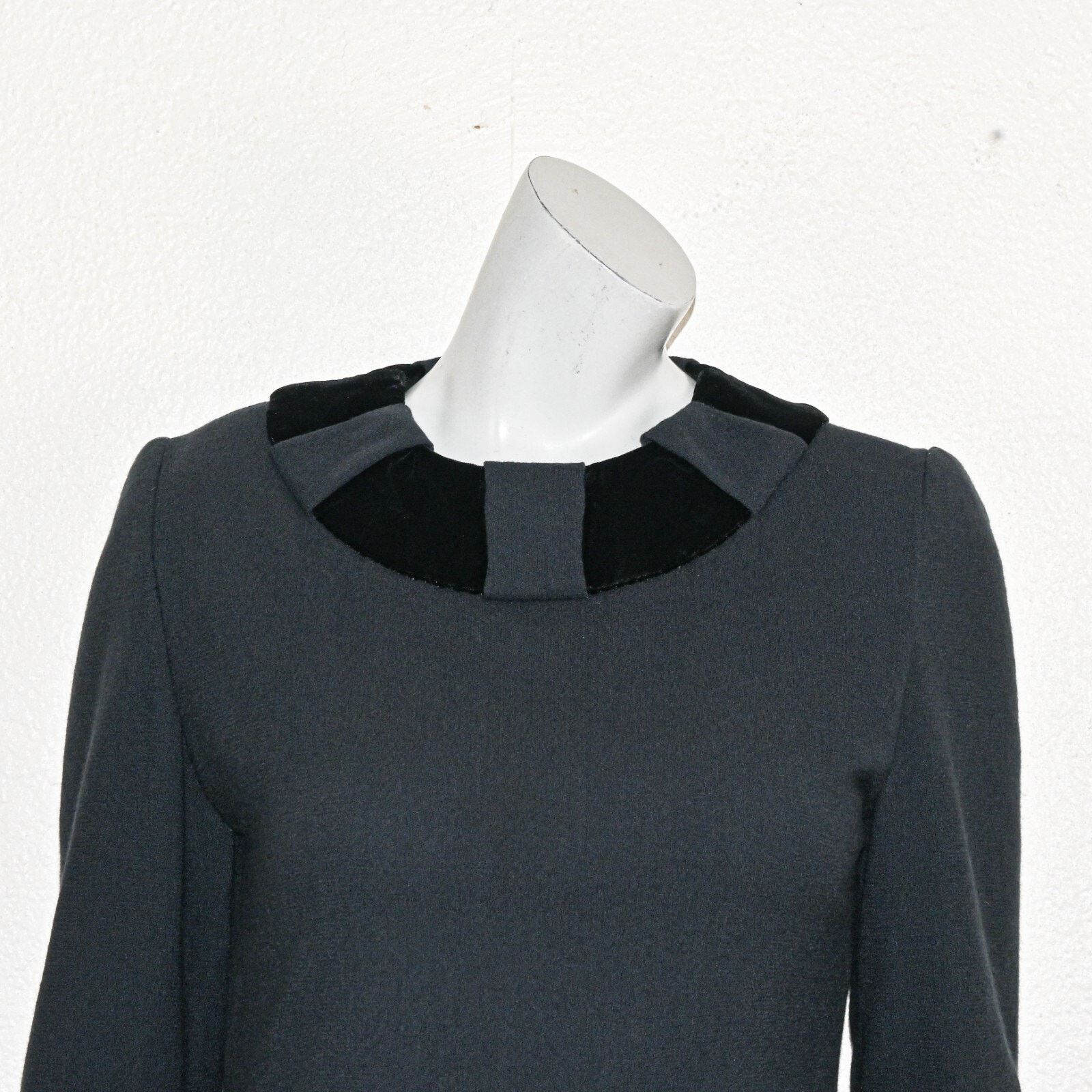 Vintage 90s Carolina Herrera Long Sleeve Dress Wool Charcoal
