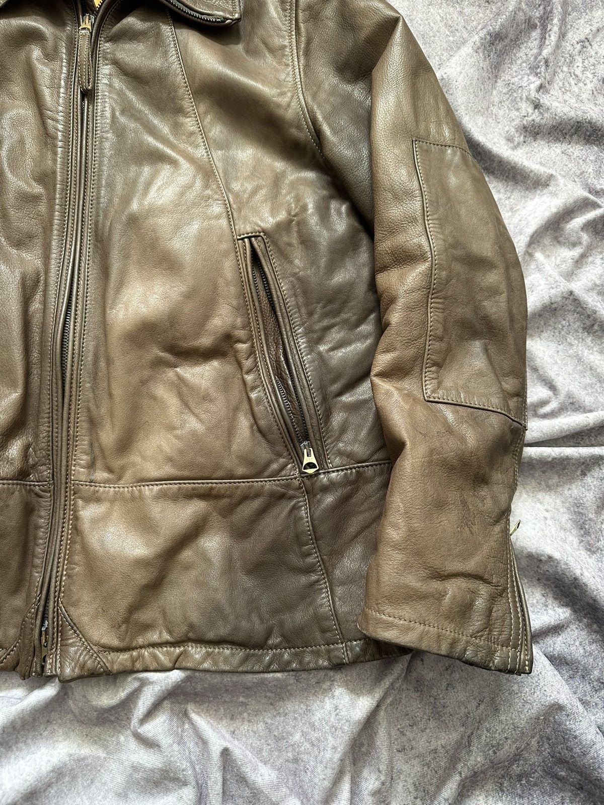Giorgio Armani Armani Jeans Mens Leather Jacket Brown Full Zip Heavyweight Size US M / EU 48-50 / 2 - 5 Thumbnail