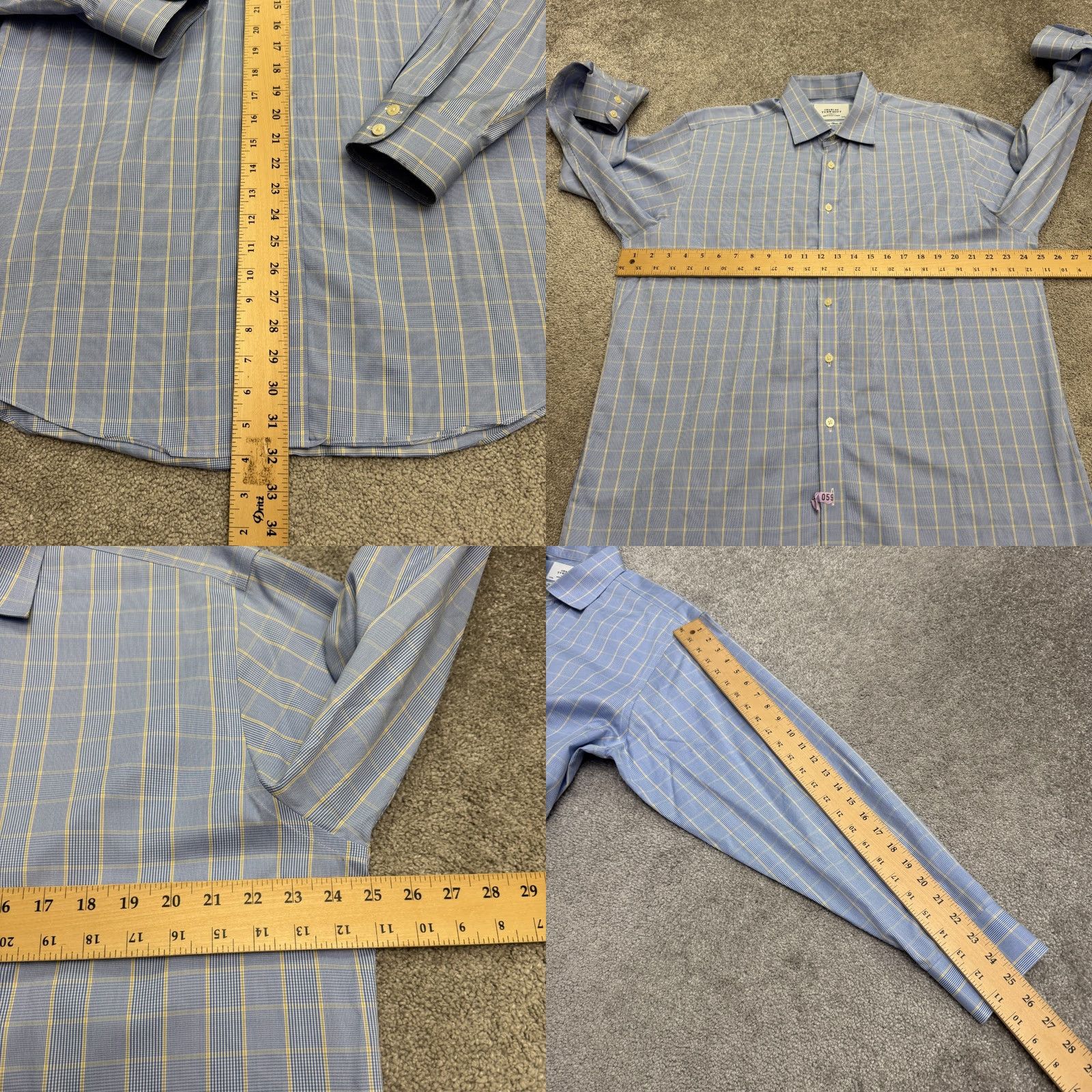 Charles Tyrwhitt Charles Tyrwhitt Dress Shirt Mens 17/35 Classic Fit Non Iron Blue Plaid Shirt Size 46R - 8 Thumbnail