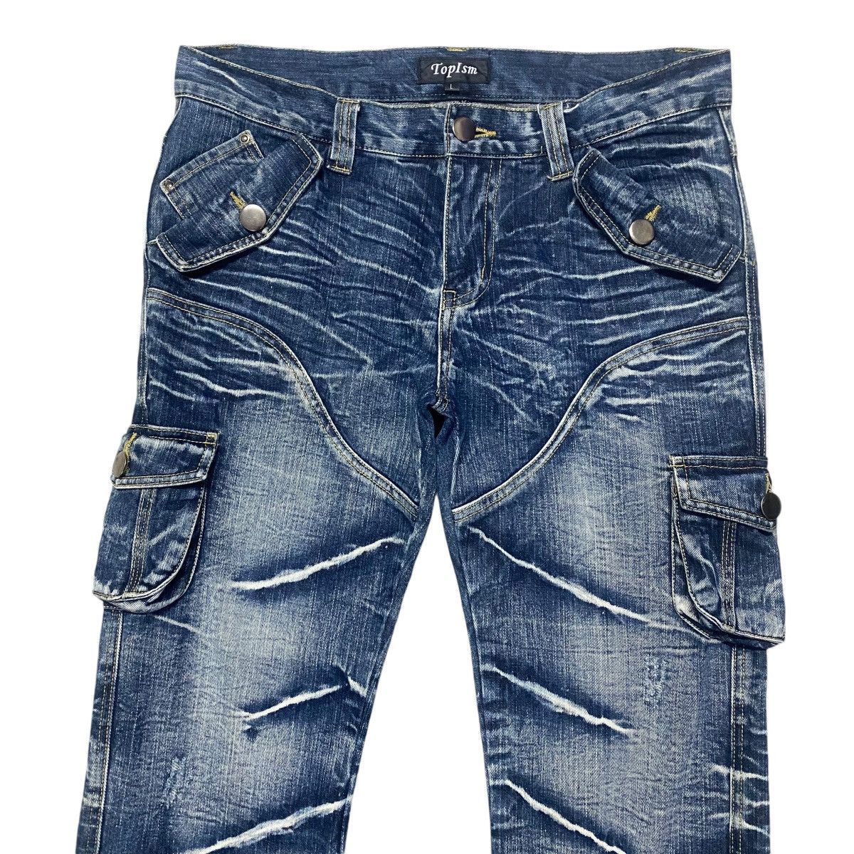 Japanese Brand Vintage TOPISM Denim Super Flare Cargo Pants Size US 34 / EU 50 - 3 Thumbnail