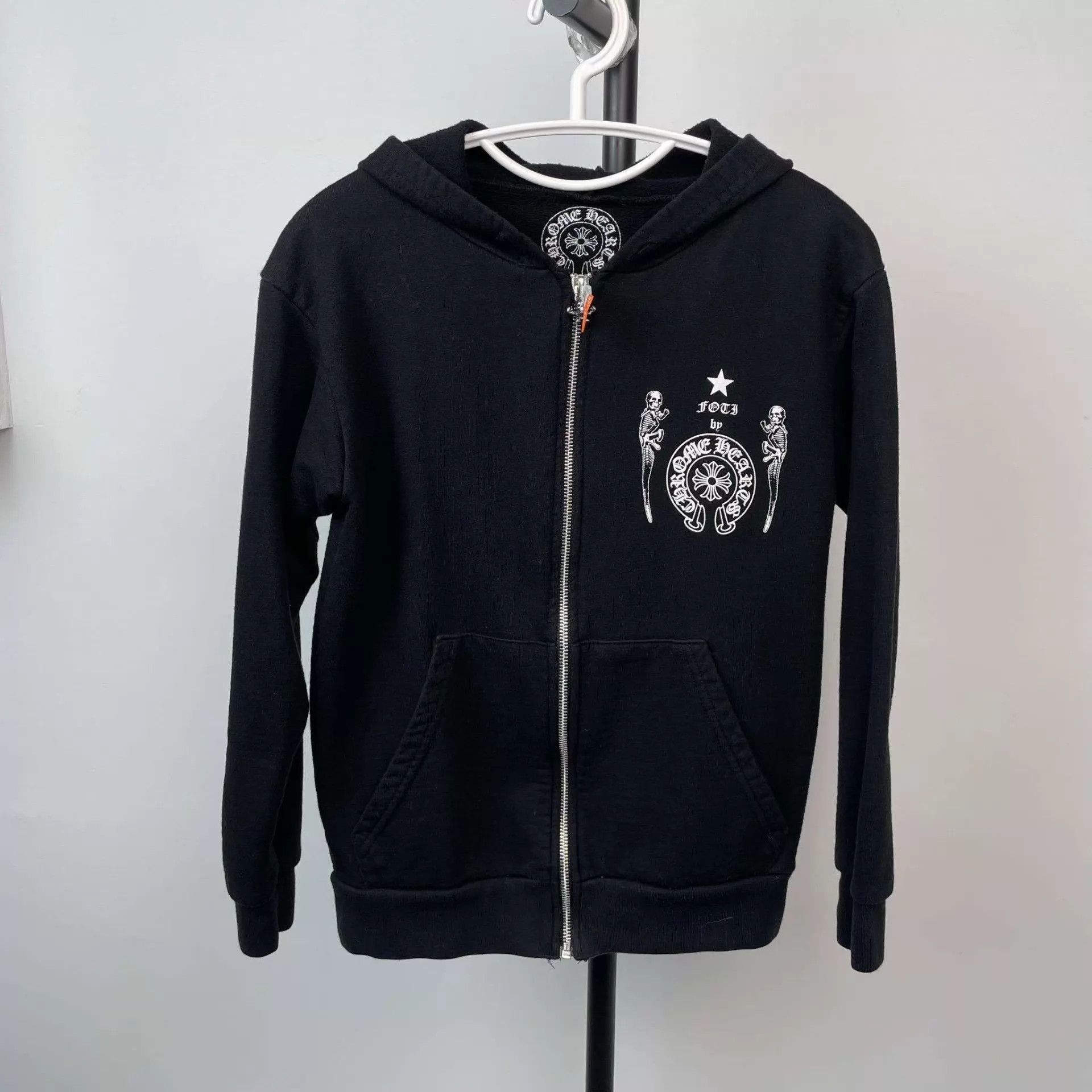 Chrome Hearts Black Zip-Up Hoodie with Skeleton Graphic, XS Size US XS / EU 42 / 0 - 1 Thumbnail