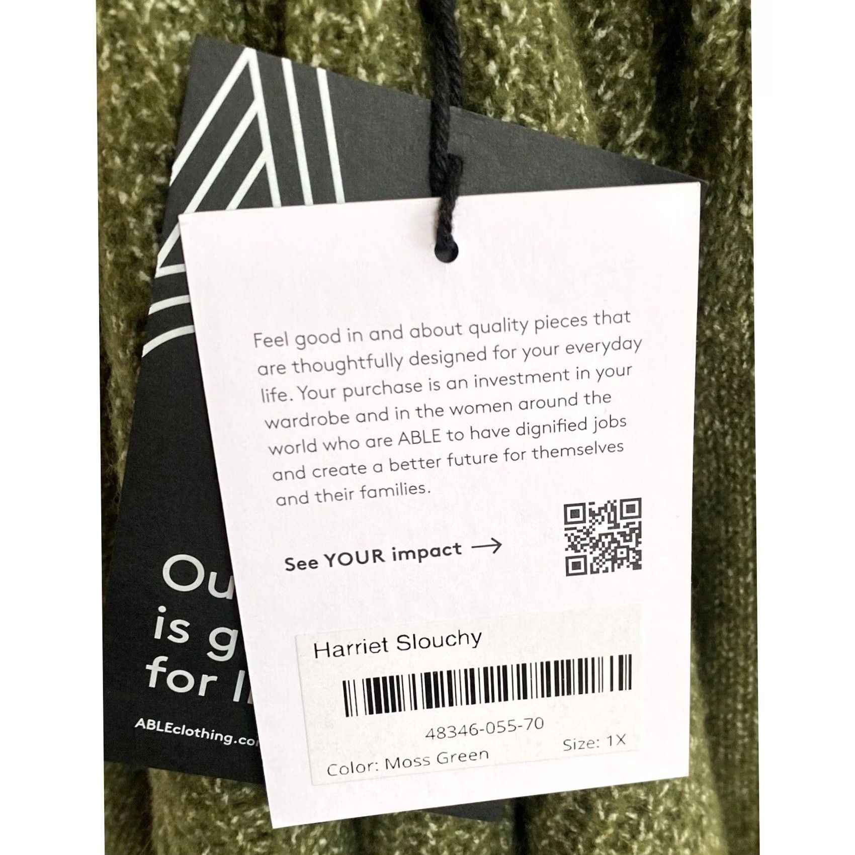 Vintage Able Women’s Sweater Heather Green Slouchy Pullover Mock Neck 1X Womens Pullover Sweater Green 1X Size XL / US 12-14 / IT 48-50 - 7 Thumbnail