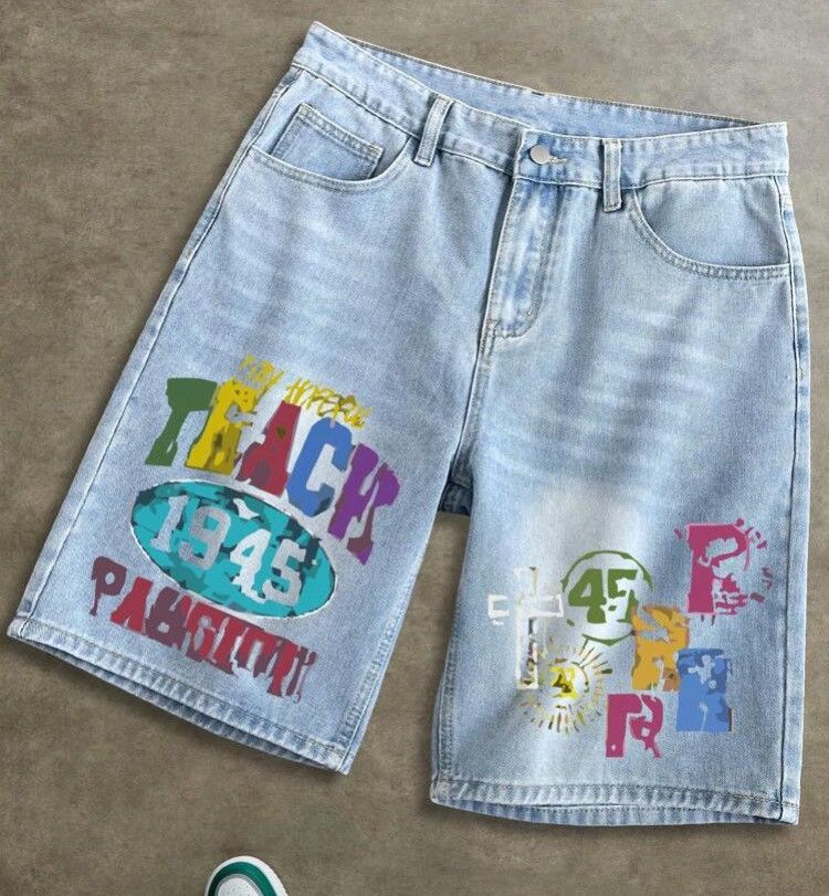 Jean Mayuko x Ruuko Letter print street jeans denim shorts Size US 36 / EU 52 - 3 Thumbnail