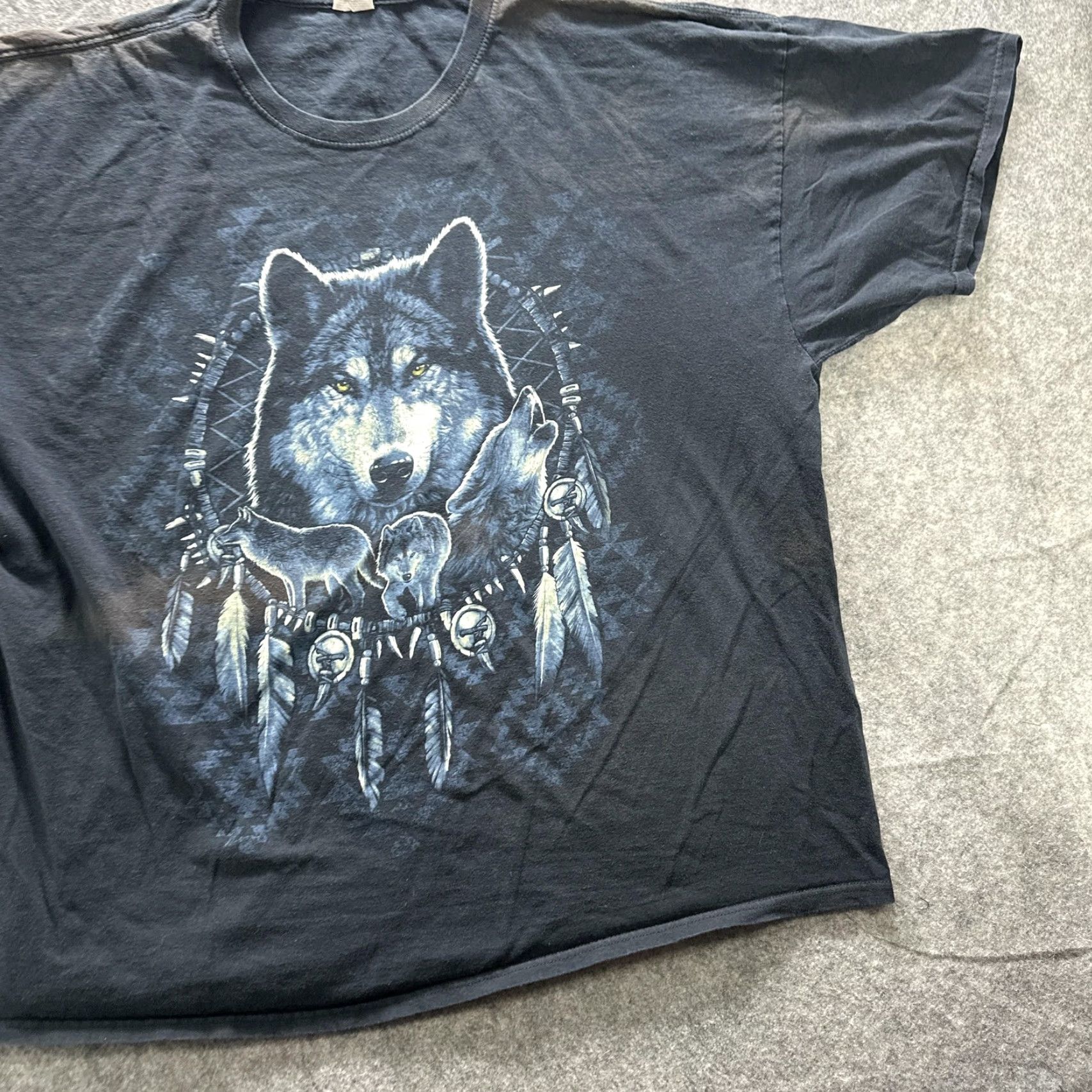 Fruit Of The Loom Fruit Of The Loom Wolf Graphic Shirt Mens 3XL Black Dreamcatcher Feathers y2k Size US XXL / EU 58 / 5 - 4 Thumbnail